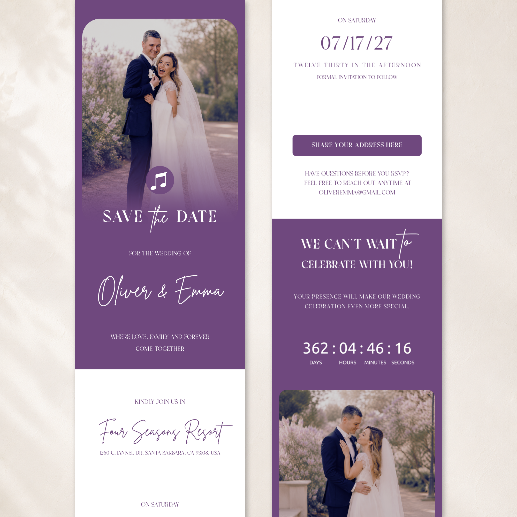 Lilac Classic Save the Date Wedding Invitation Website Template