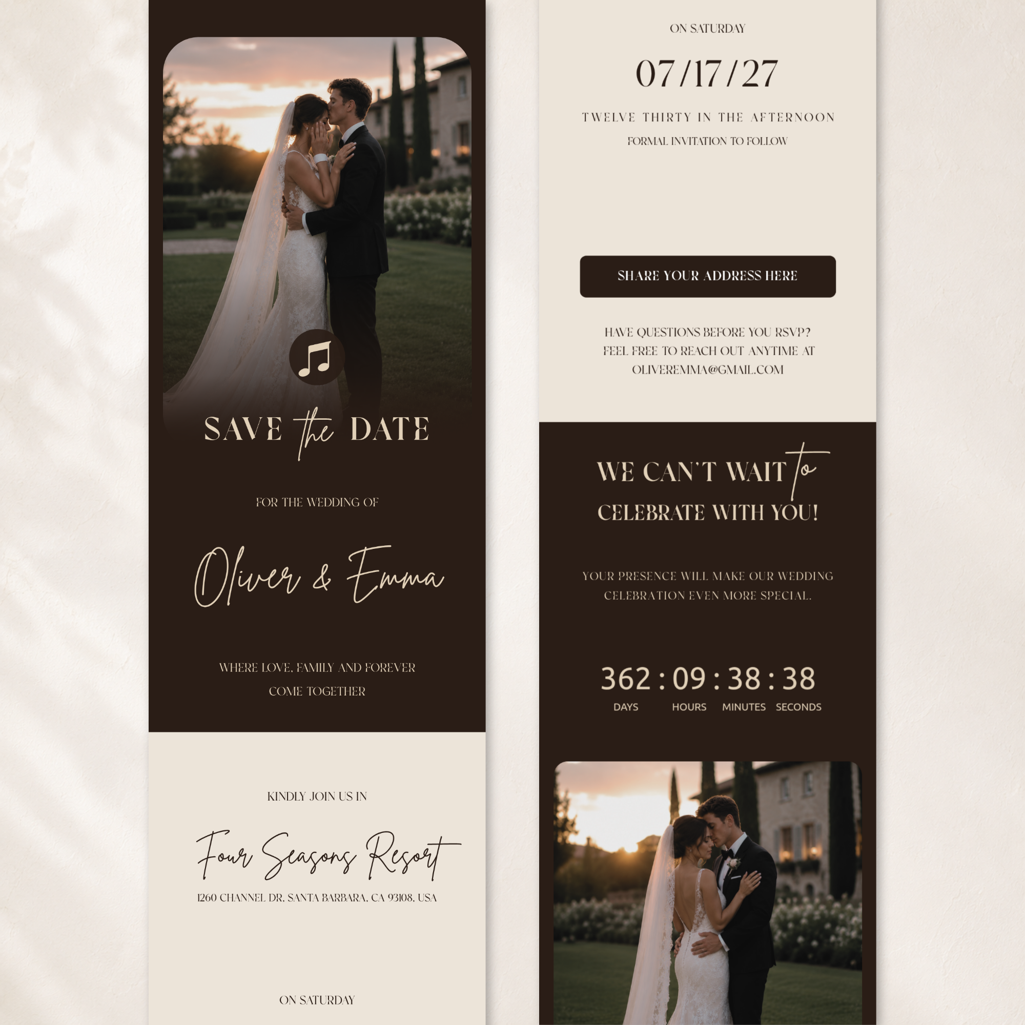 Espresso Brown Classic Save the Date Wedding Invitation Website Template