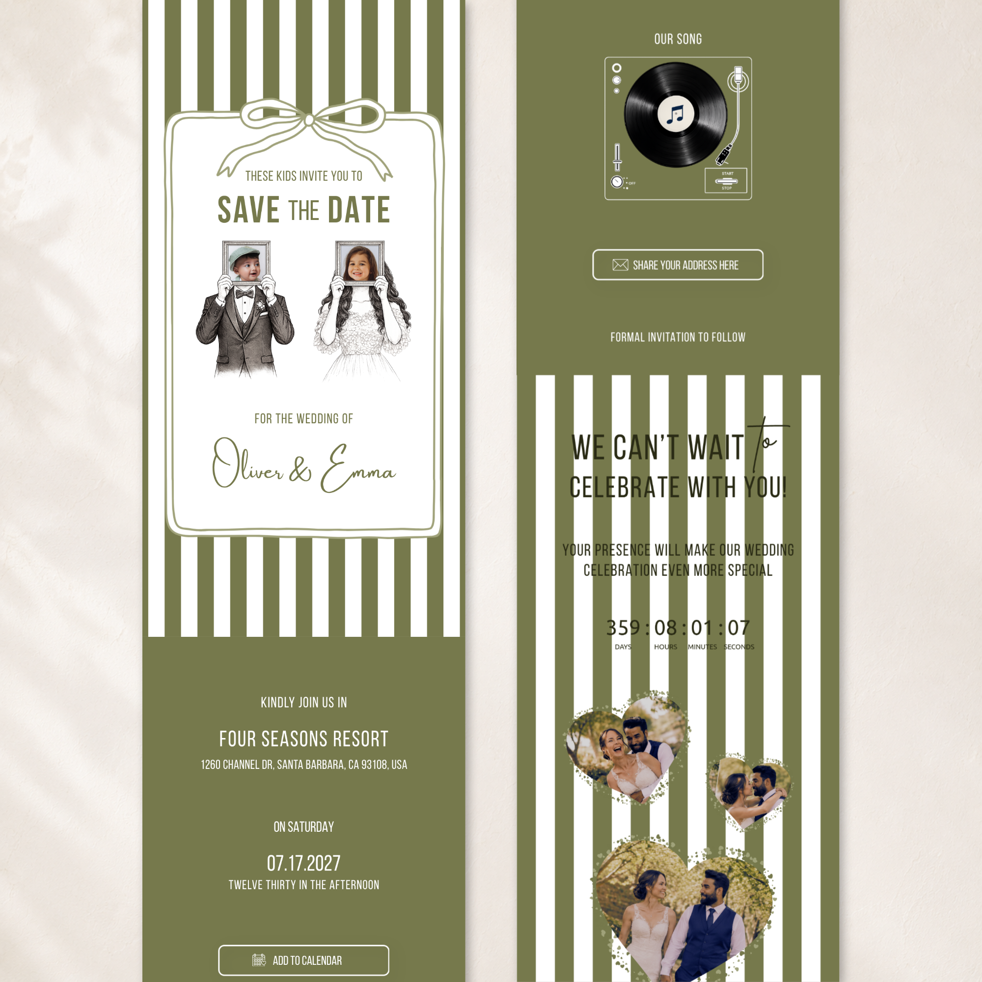 Sage Green Kids Save the Date Website Template | Old Money Style
