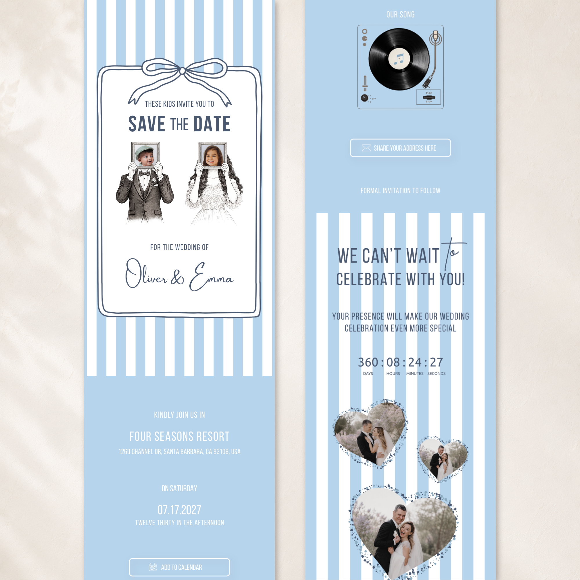 Dusty Blue Kids Save the Date Website Template | Old Money Style