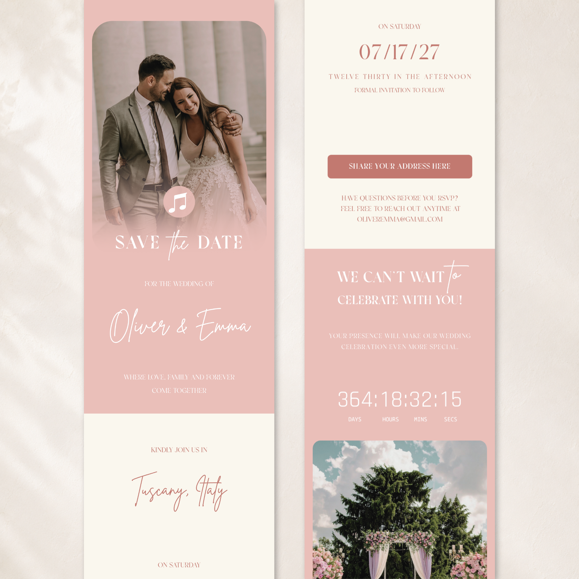 Blush Pink Classic Save the Date Wedding Invitation Website Template