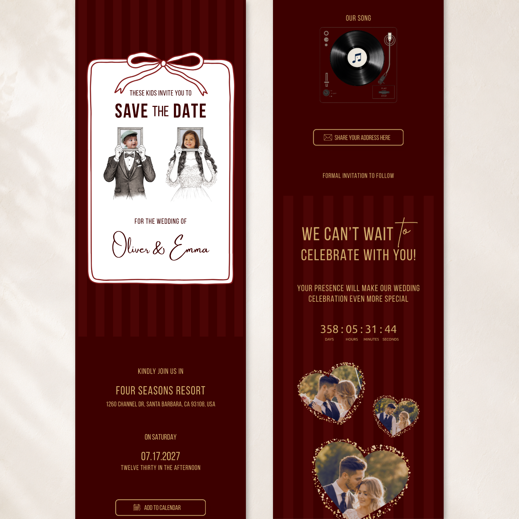 Cabernet Kids Save the Date Website Template | Old Money Style