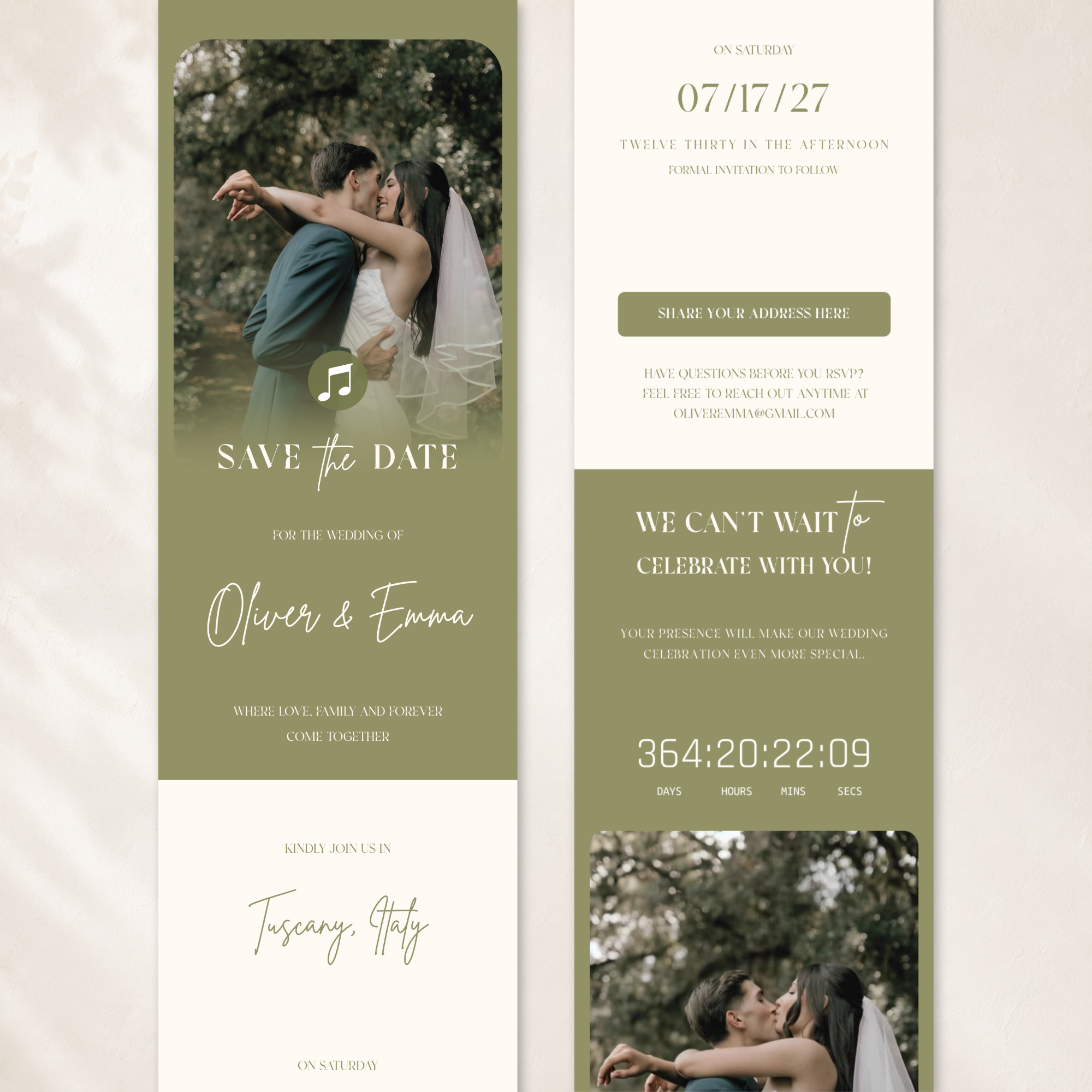 Sage Green Classic Save the Date Wedding Invitation Website Template