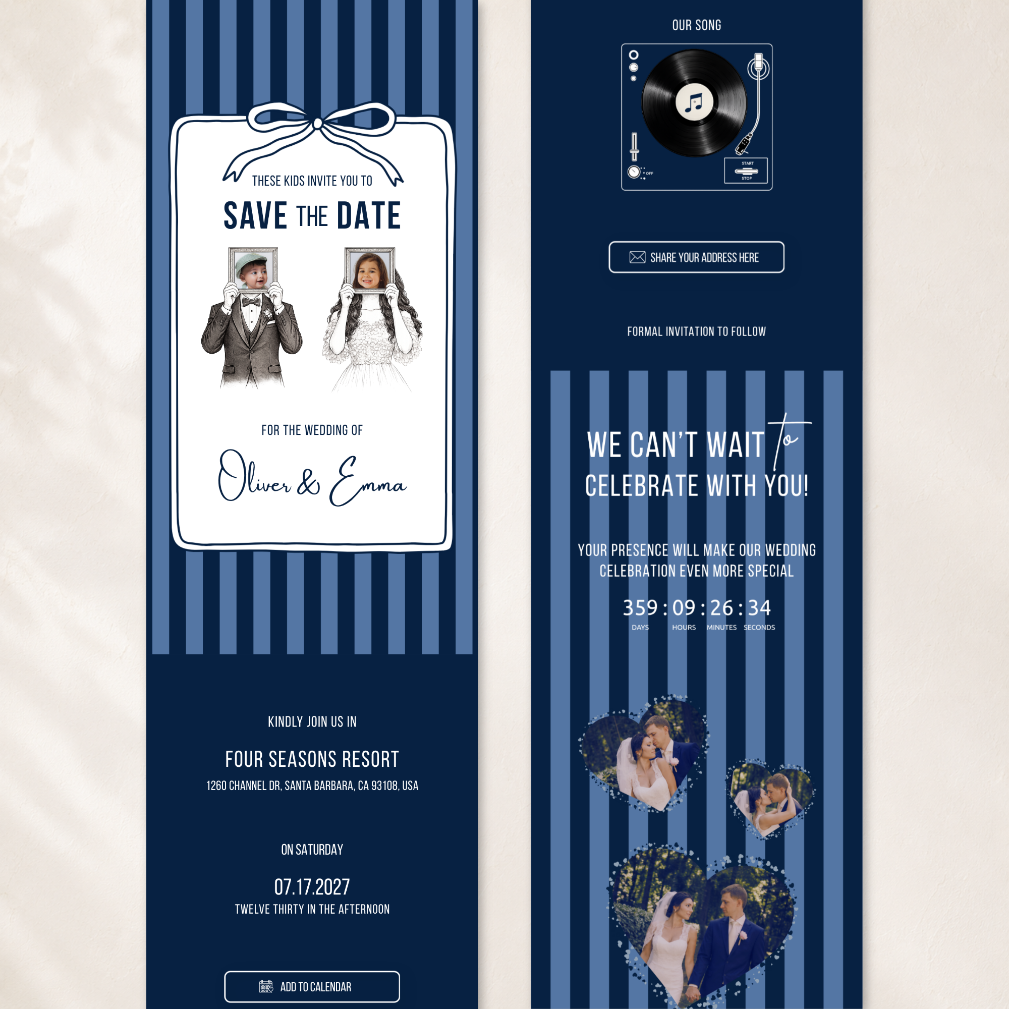 Navy Kids Save the Date Website Template | Old Money Style