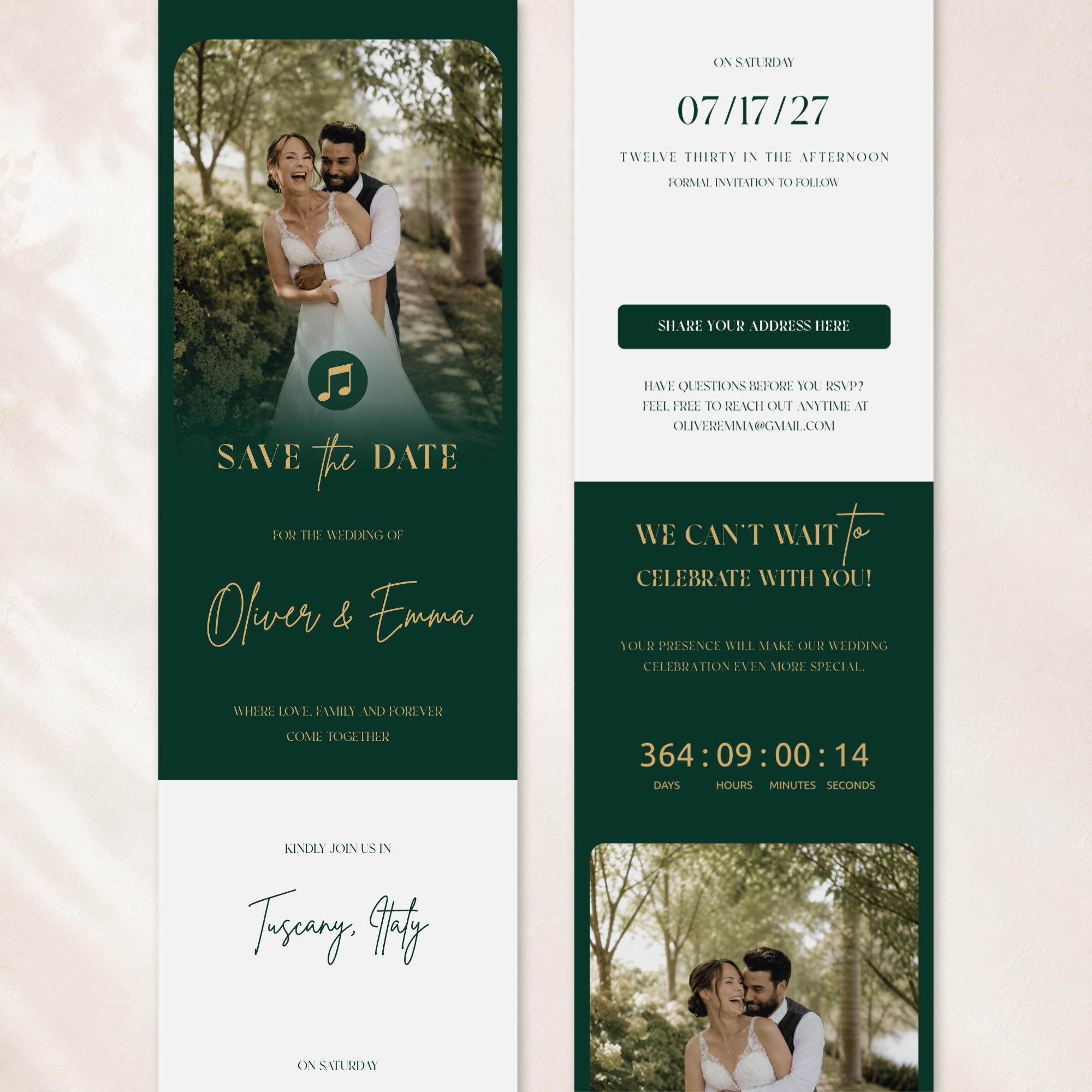 Emerald & Gold Classic Save the Date Wedding Invitation Website Template