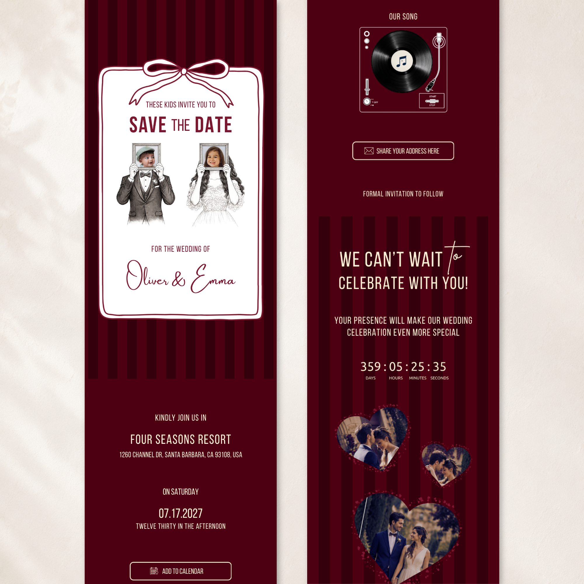 Burgundy Kids Save the Date Website Template | Old Money Style