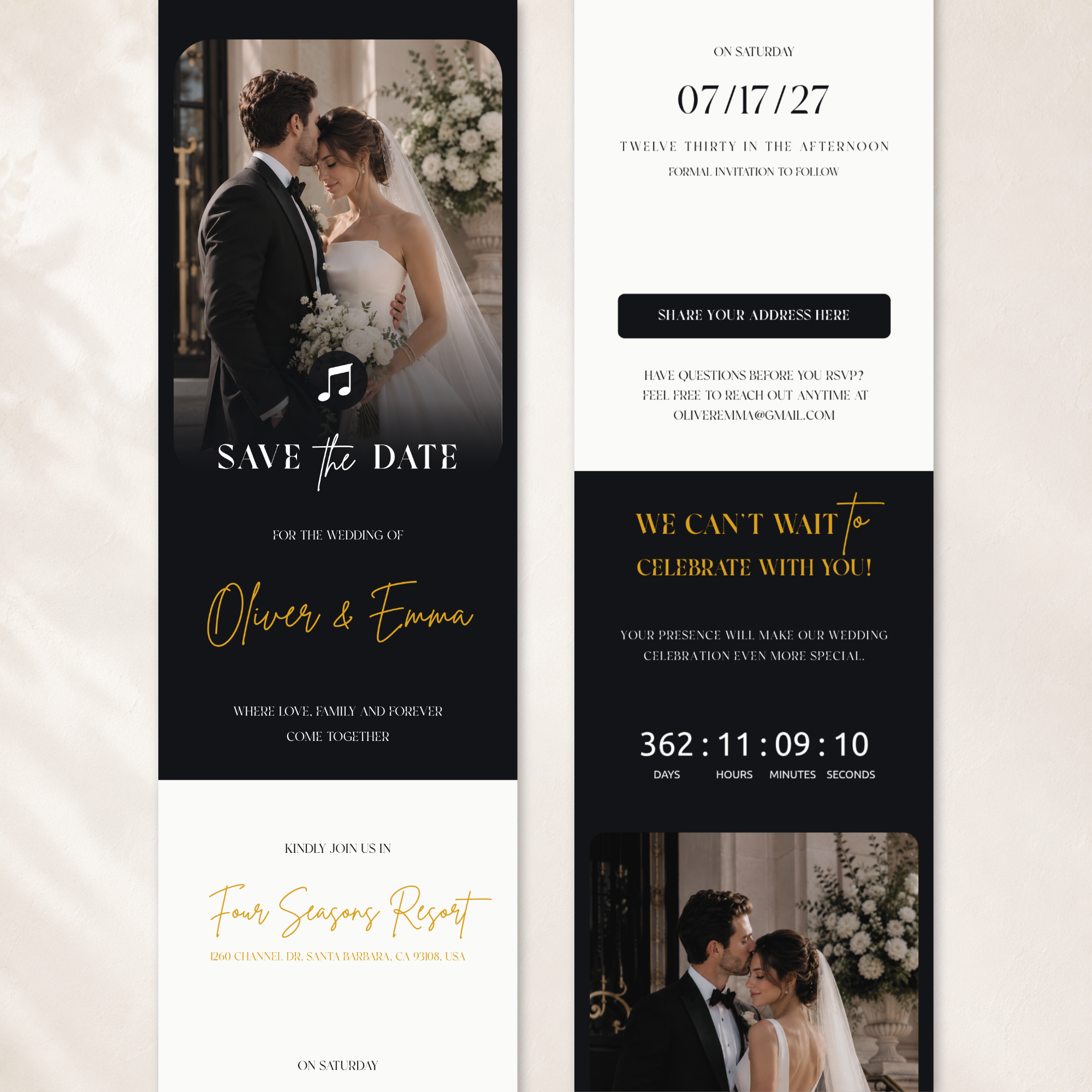 Black & White Classic Save the Date Wedding Invitation Website Template