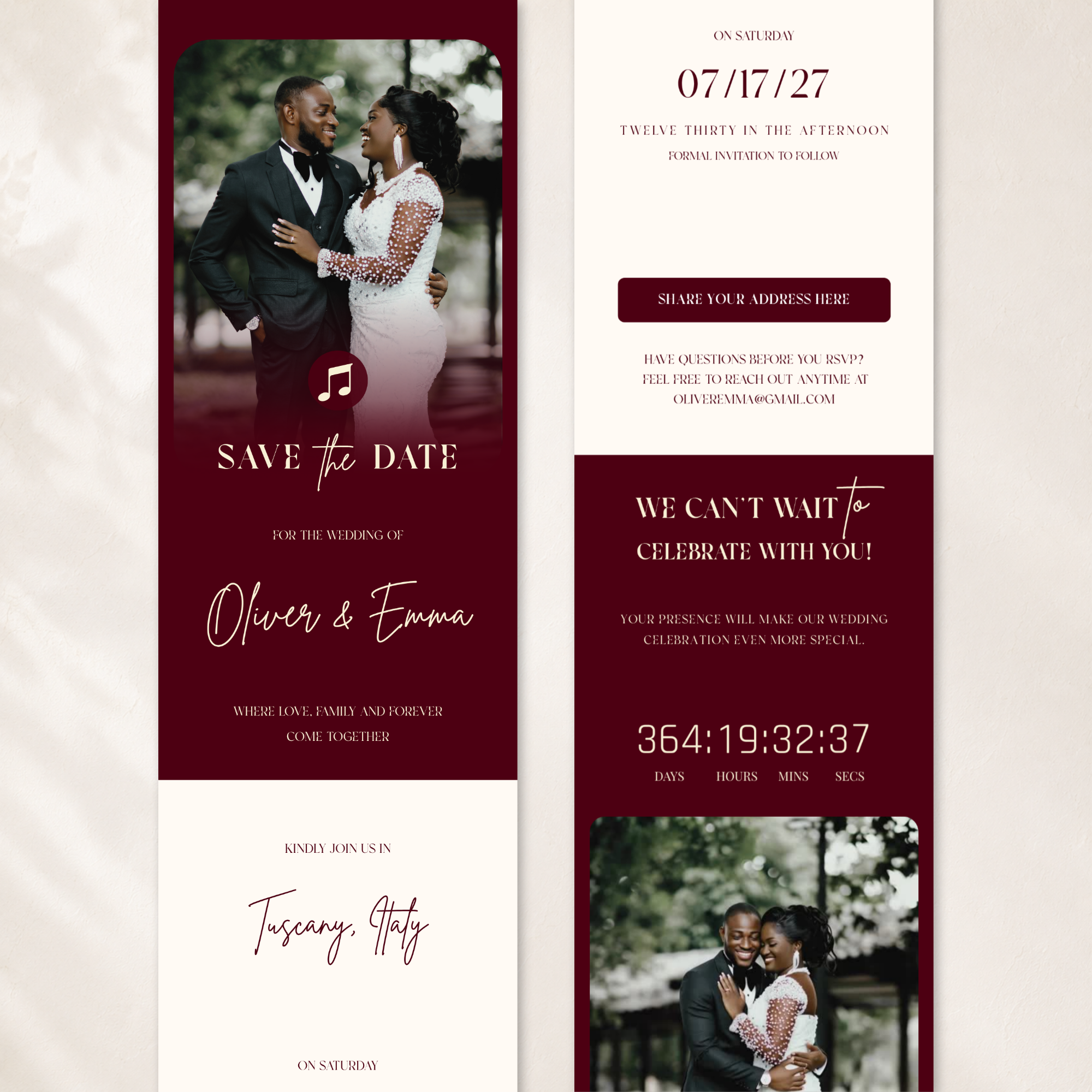 Burgundy Classic Save the Date Wedding Invitation Website Template