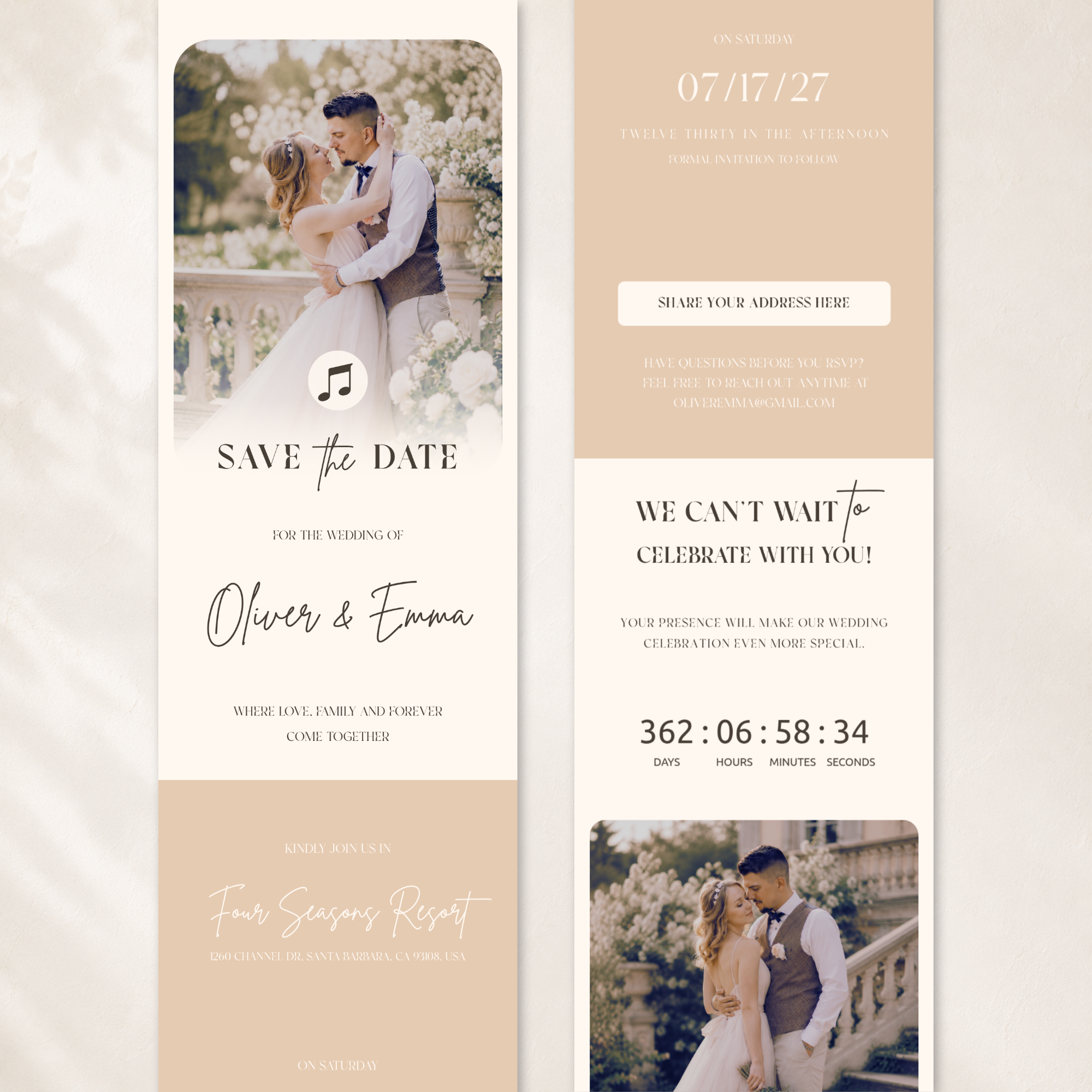 Pearl & Champagne Classic Save the Date Wedding Invitation Website Template
