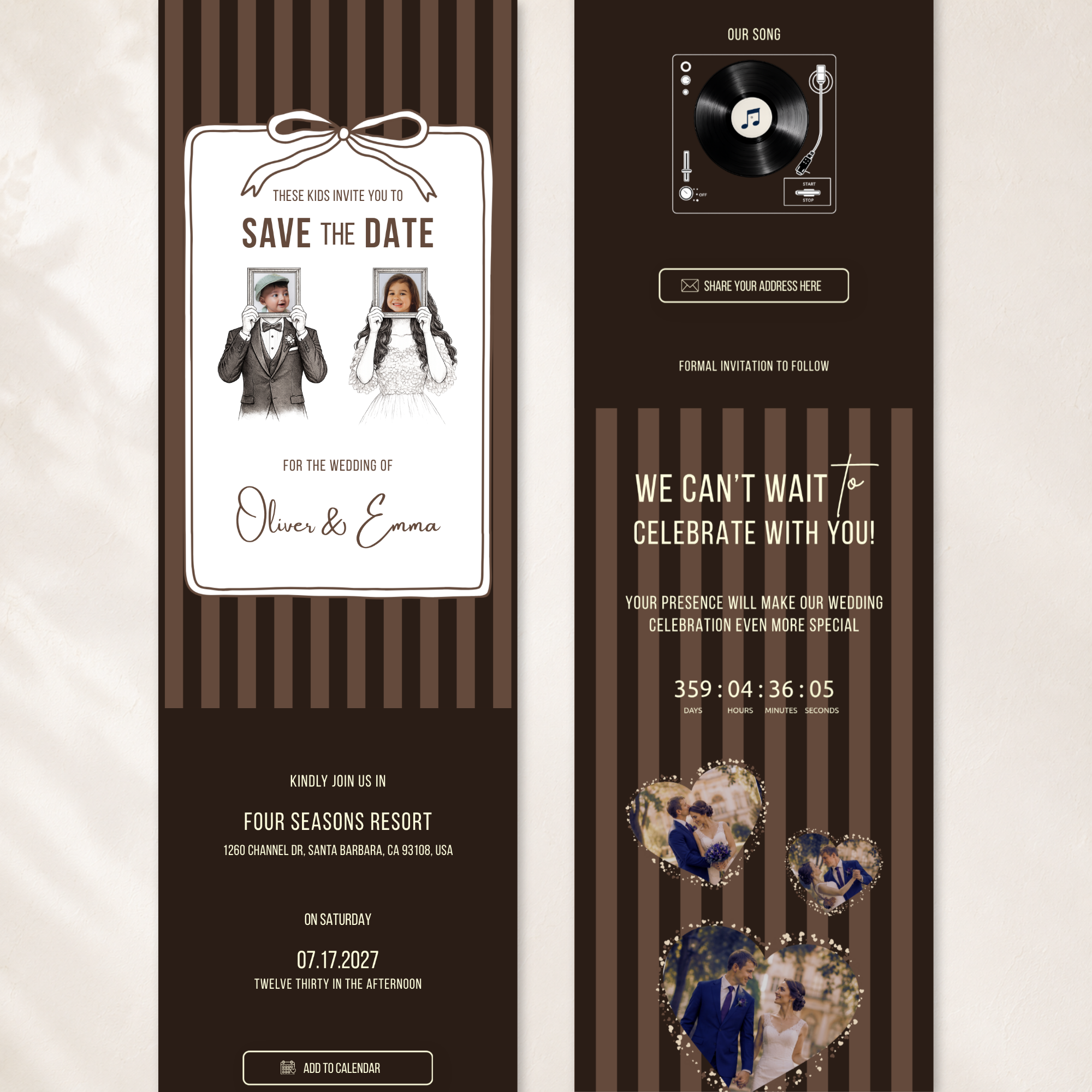 Espresso Brown Kids Save the Date Website Template | Old Money Style