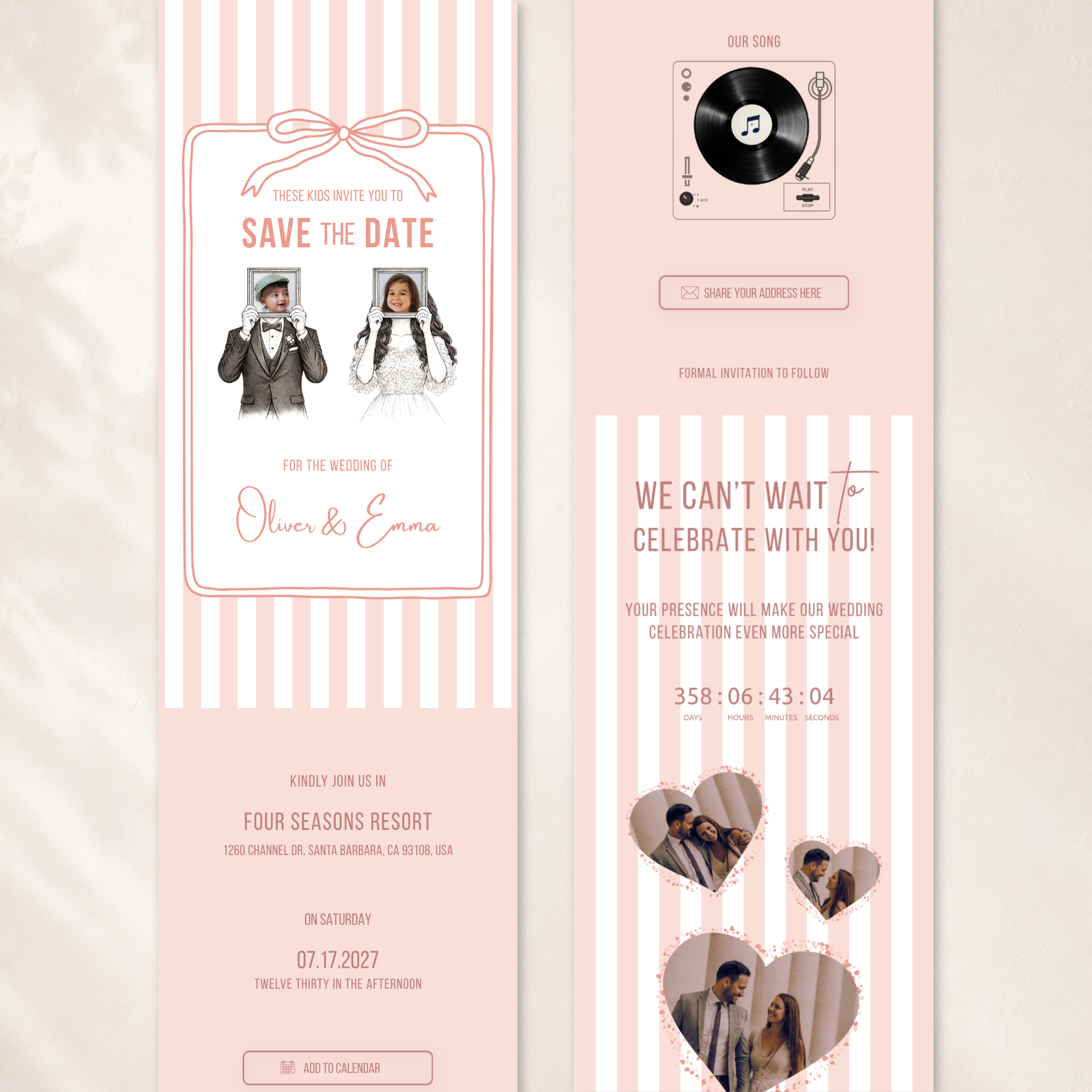 Pearl Blush Kids Save the Date Website Template | Old Money Style