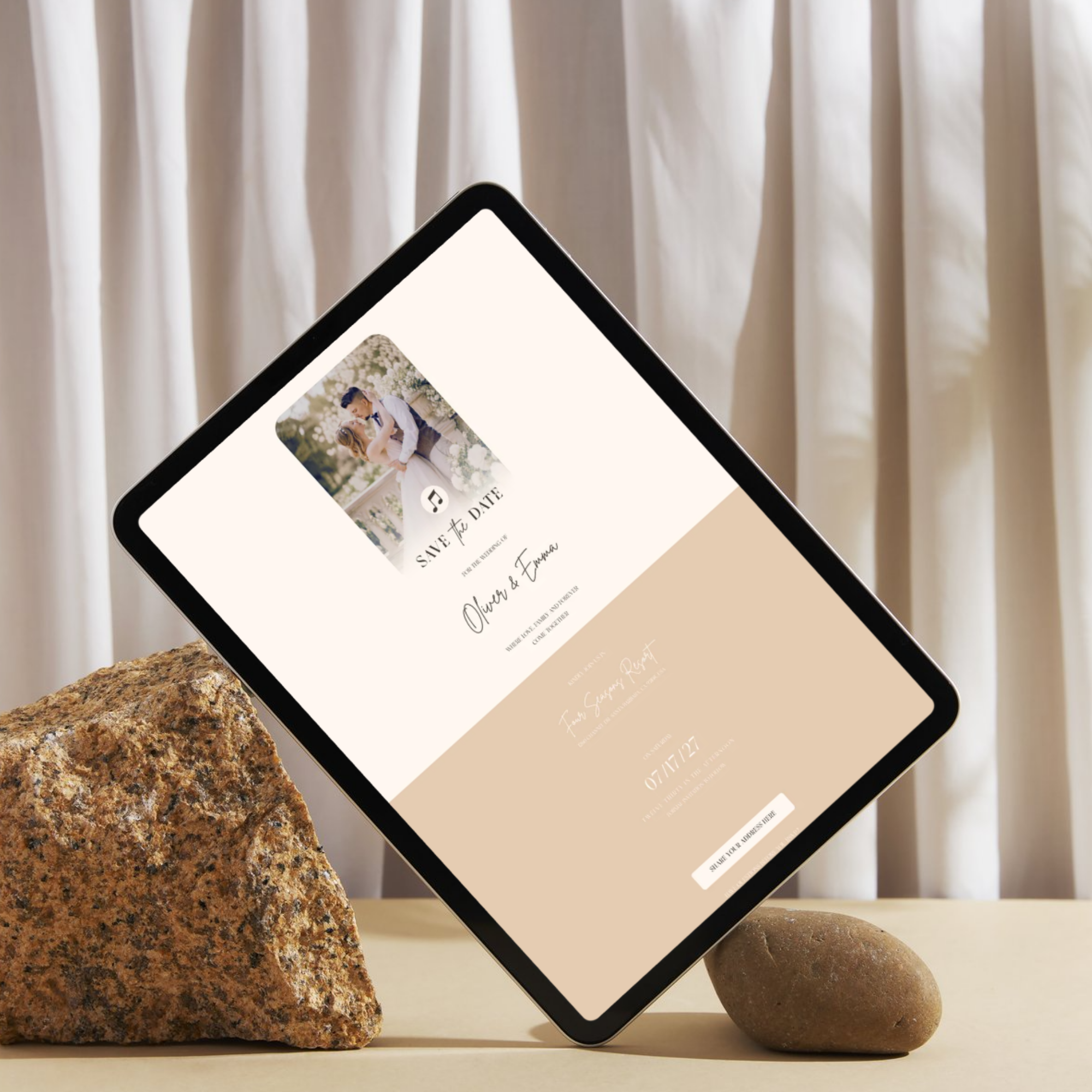 Pearl & Champagne Digital Wedding Invitation | Save the Date Website Template