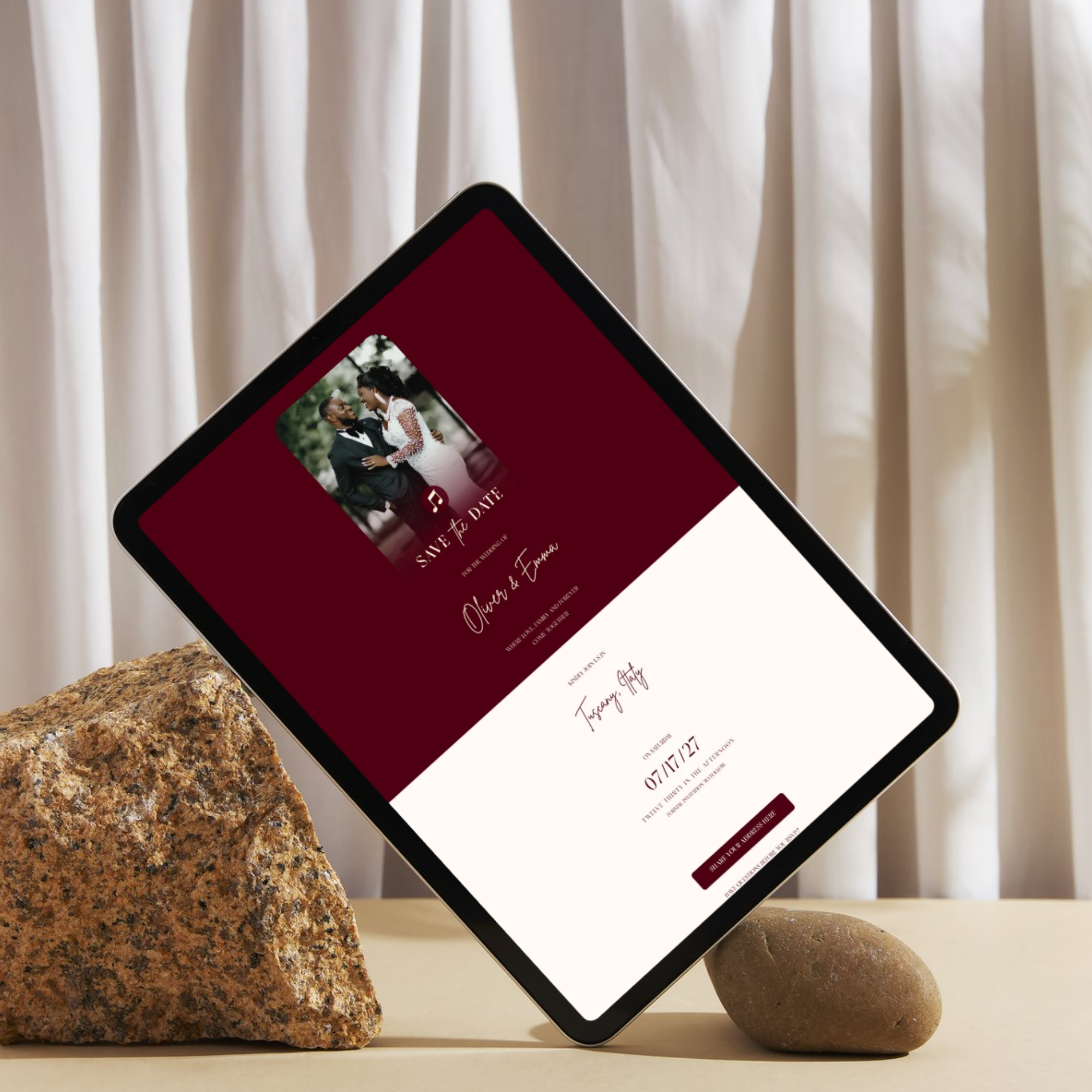 Burgundy Digital Wedding Invitation | Save the Date Website Template