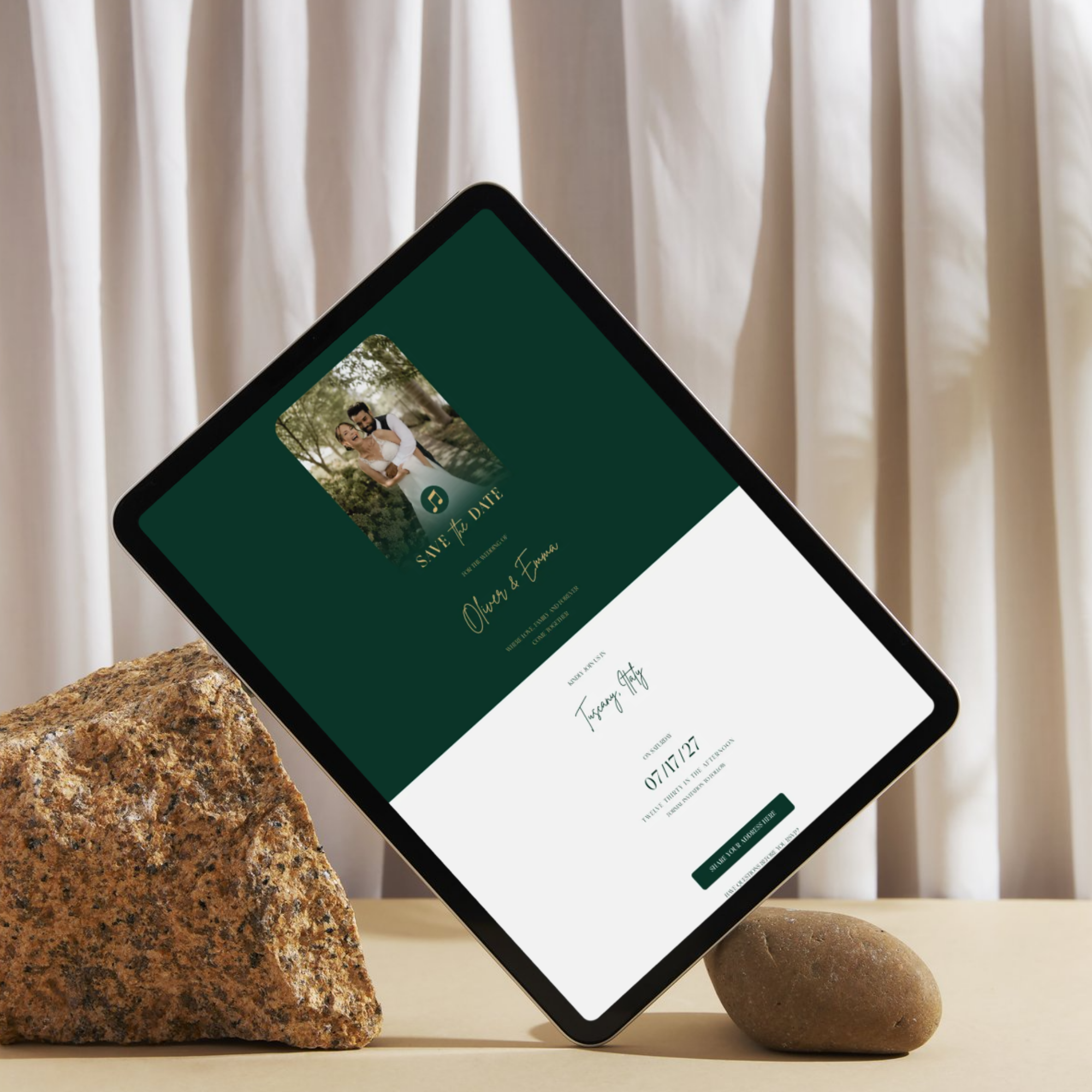 Emerald & Gold Digital Wedding Invitation | Save the Date Website Template