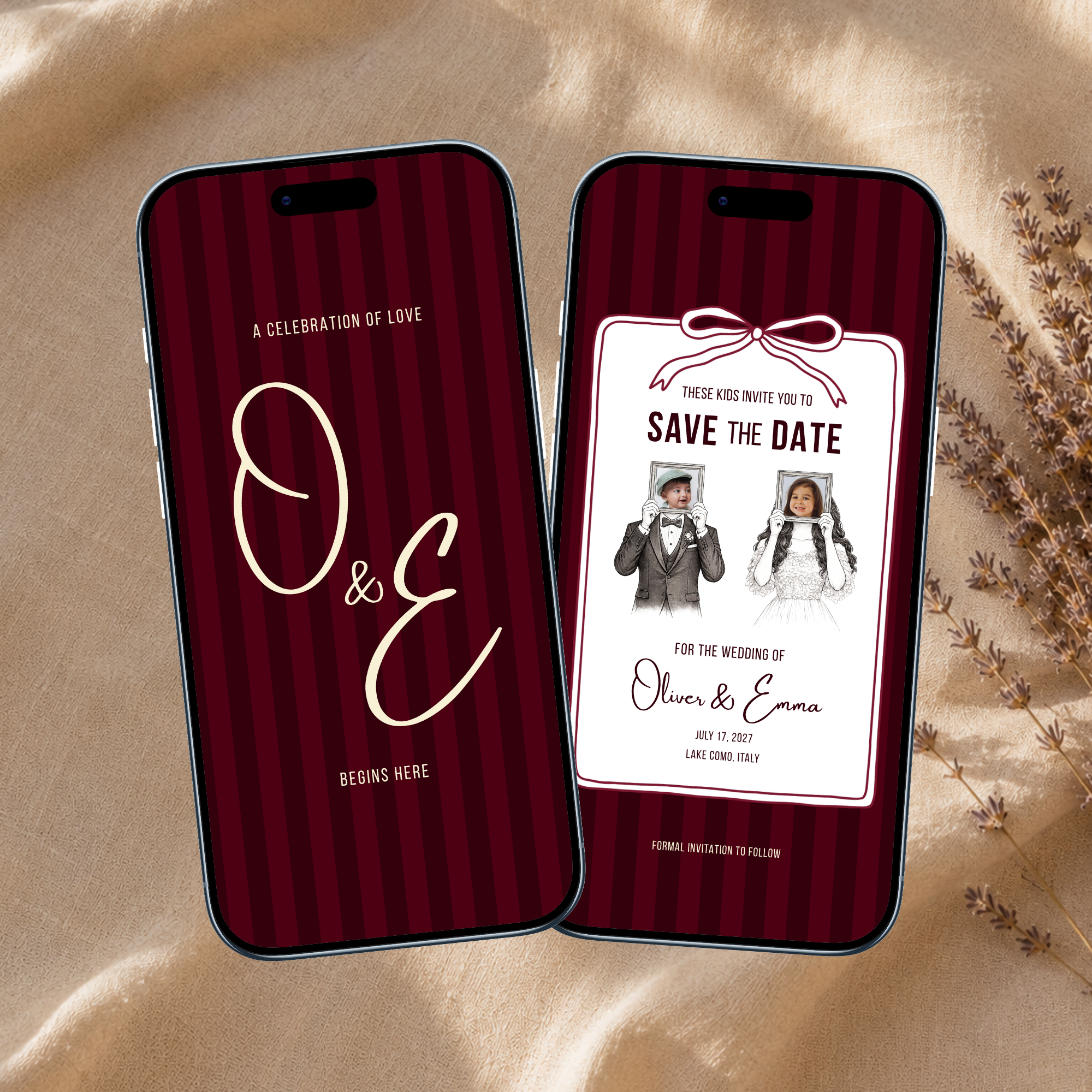 Burgundy Kids Save the Date Video Template | Editable Canva Wedding Invitation