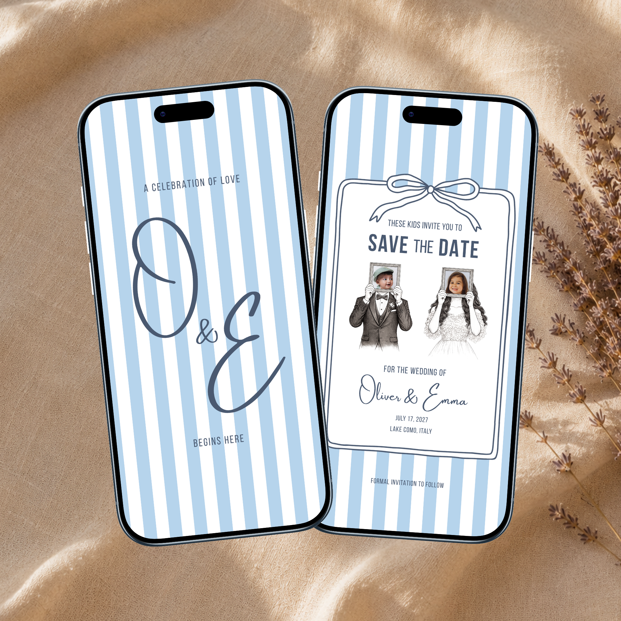 Dusty Blue Kids Save the Date Video Template | Editable Canva Wedding Invitation