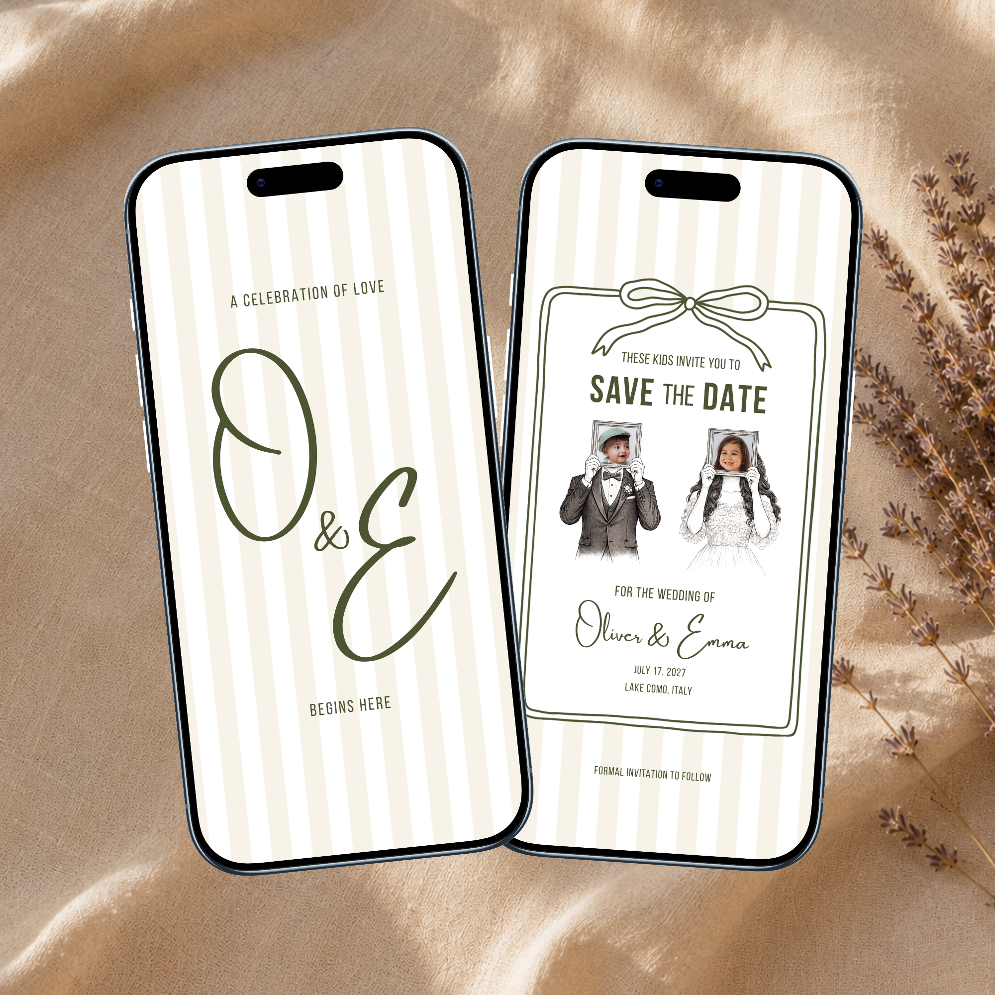 Ivory & Olive Kids Save the Date Video Template | Editable Canva Wedding Invitation