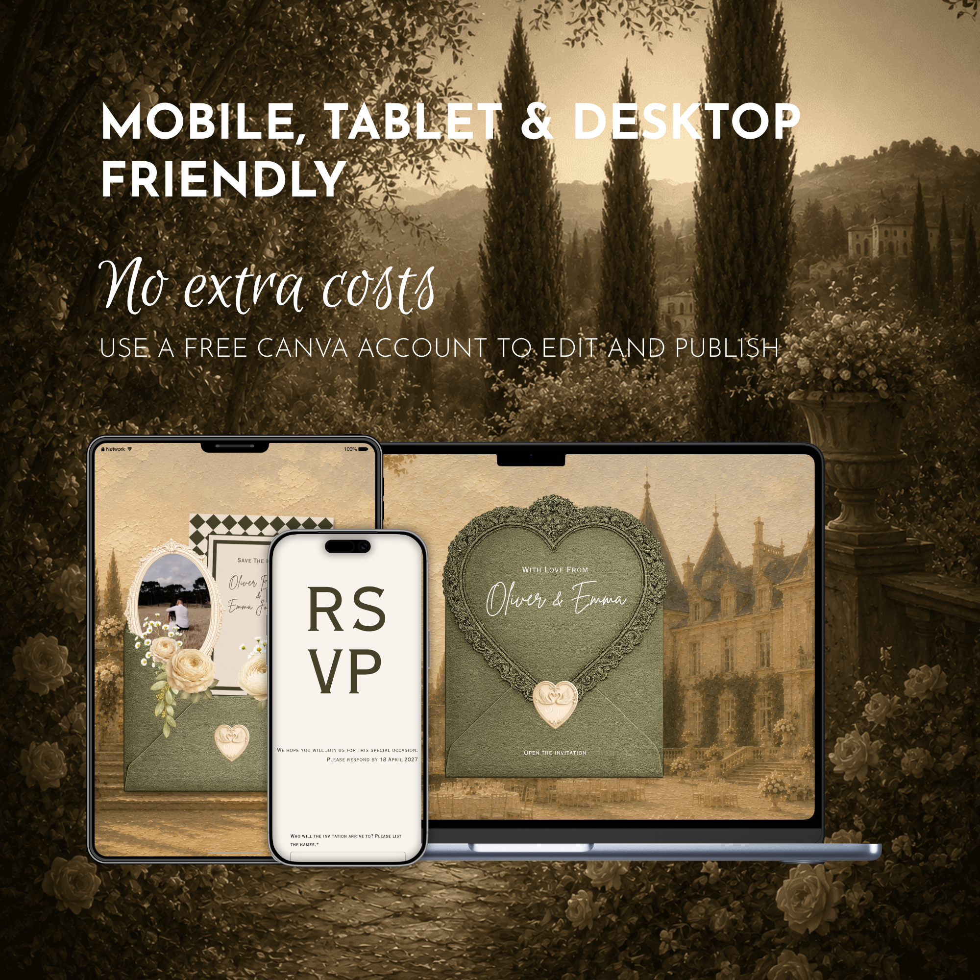 Olive Green Old Money Save the Date Website with RSVP