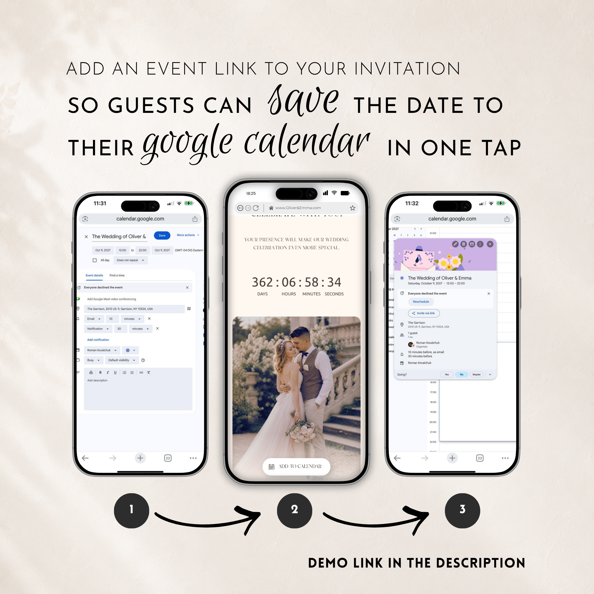 Pearl & Champagne Classic Save the Date Wedding Invitation Website Template