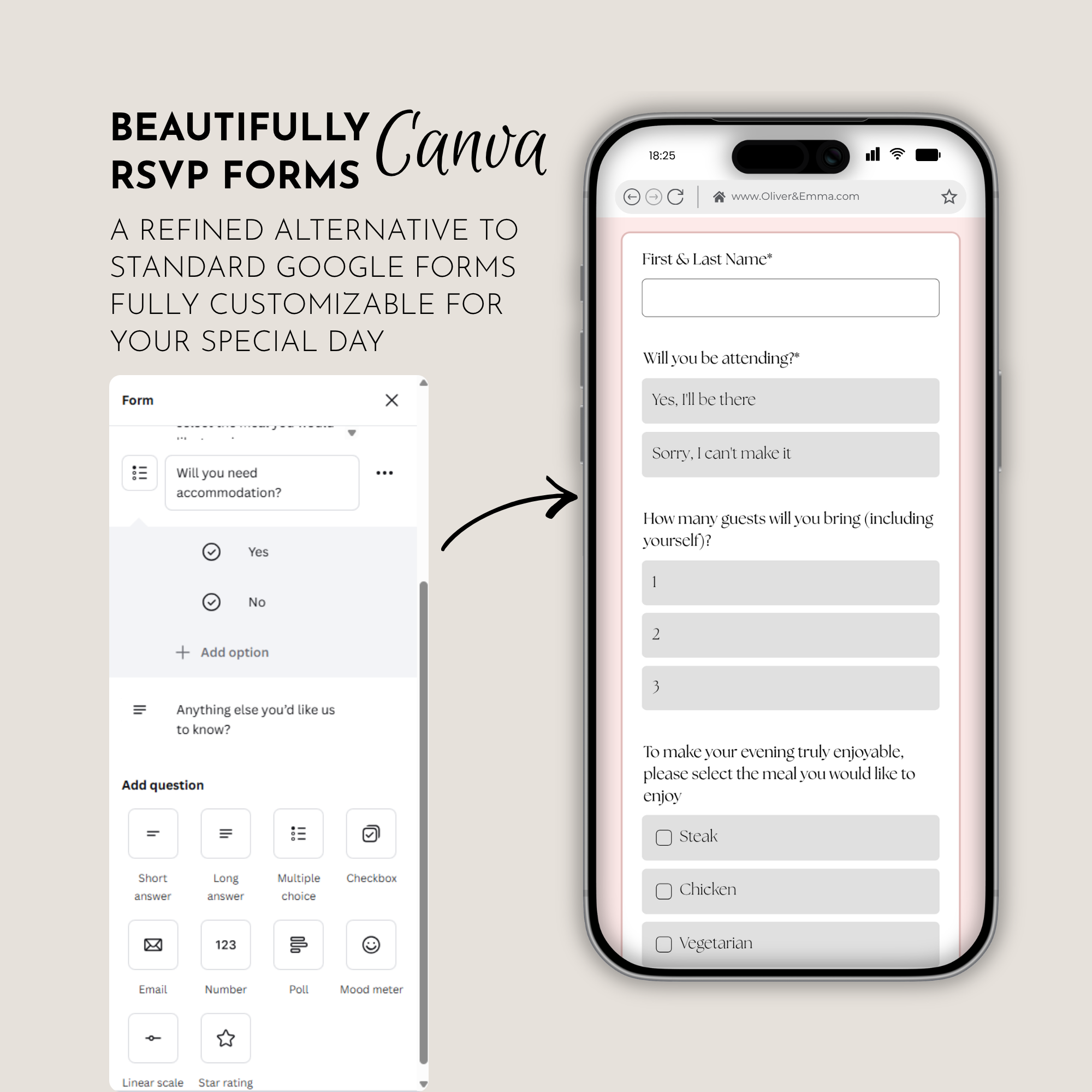 Pink & Champagne Wedding Website Template with RSVP | Canva Template