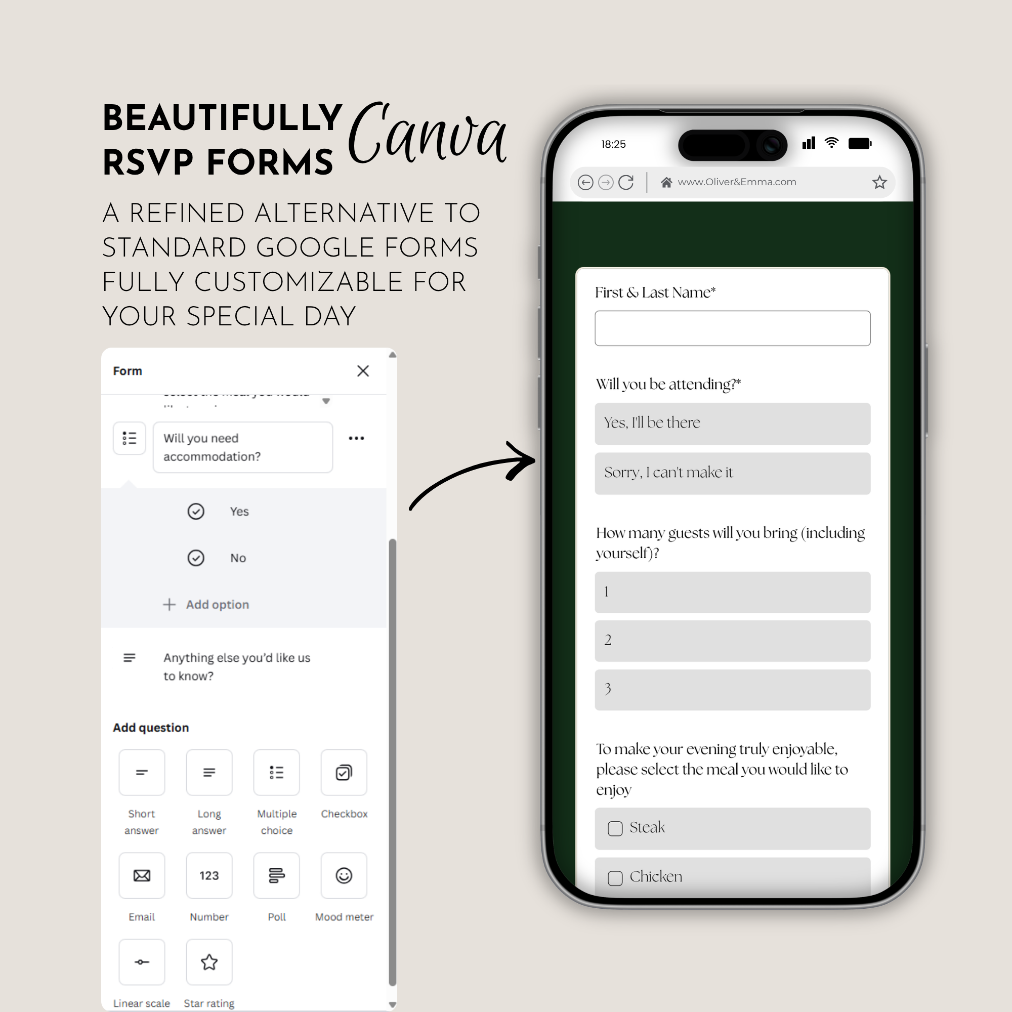 Old Money Dark Green Wedding Website Template with RSVP | Canva Template