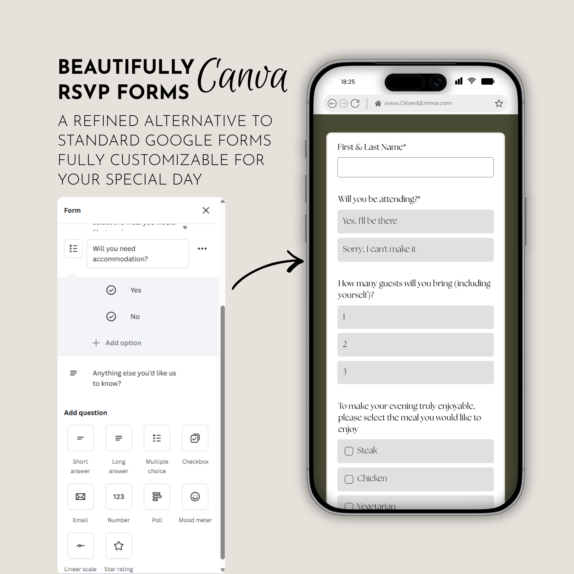 Olive & Cream Wedding Website Template with RSVP | Canva Template