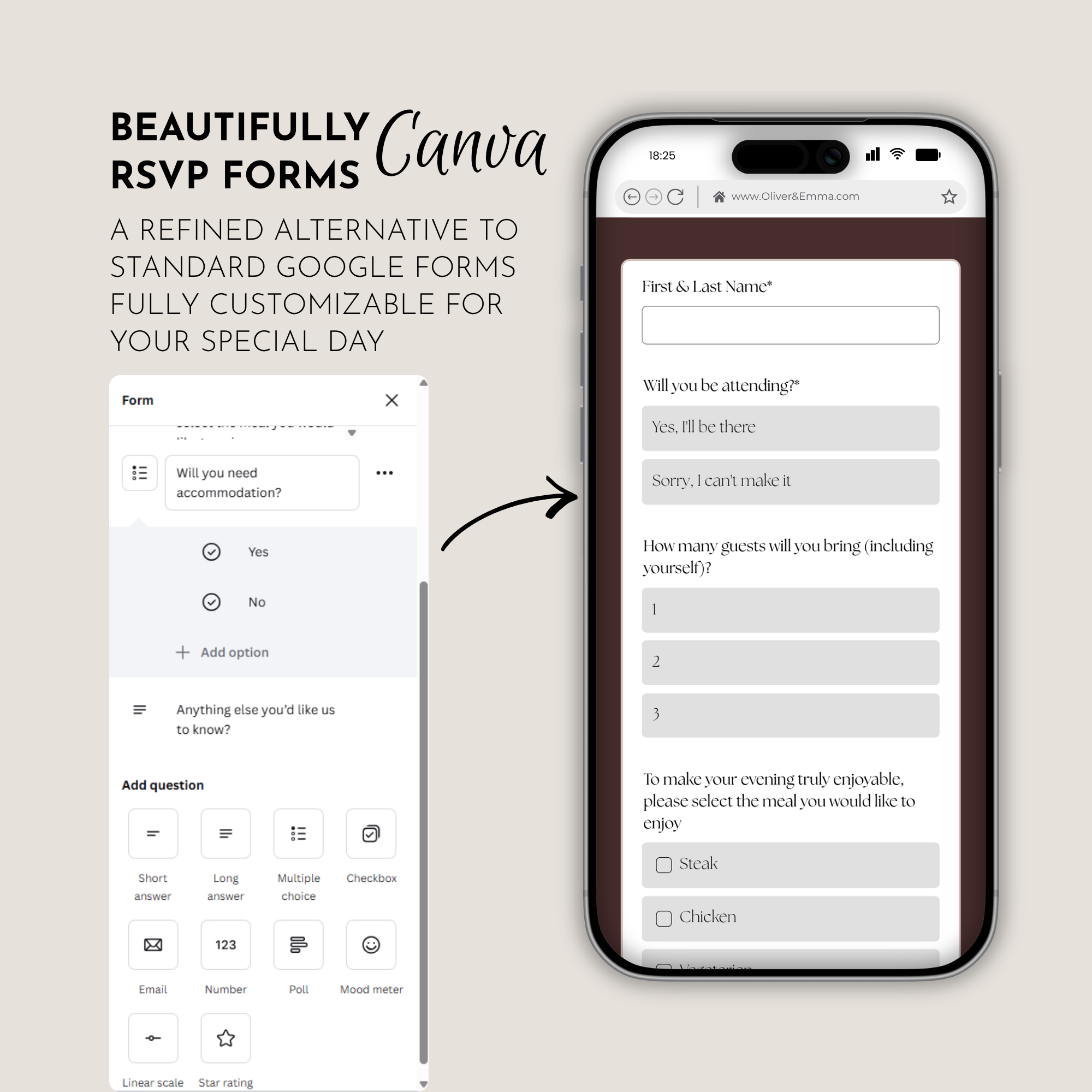 Coffee & Beige Wedding Invitation Website Template with RSVP & Music