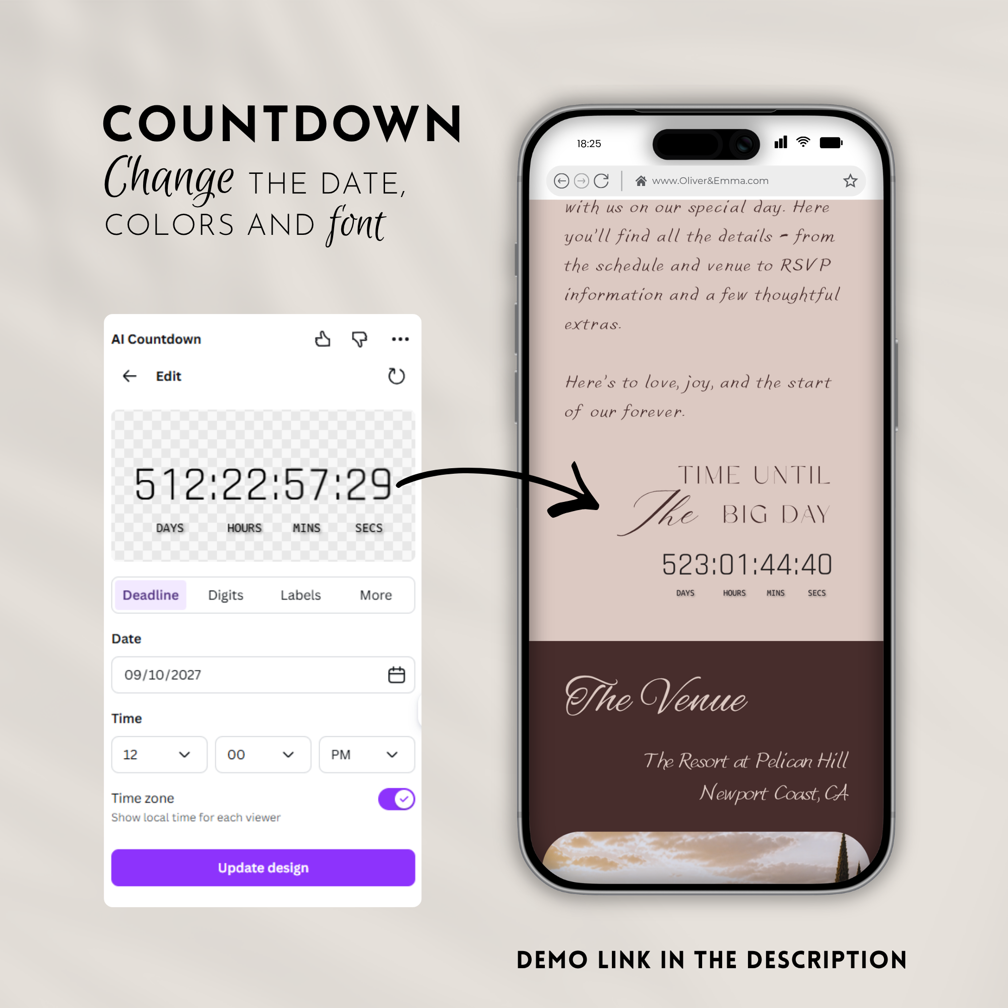Coffee & Beige Wedding Invitation Website Template with RSVP & Music