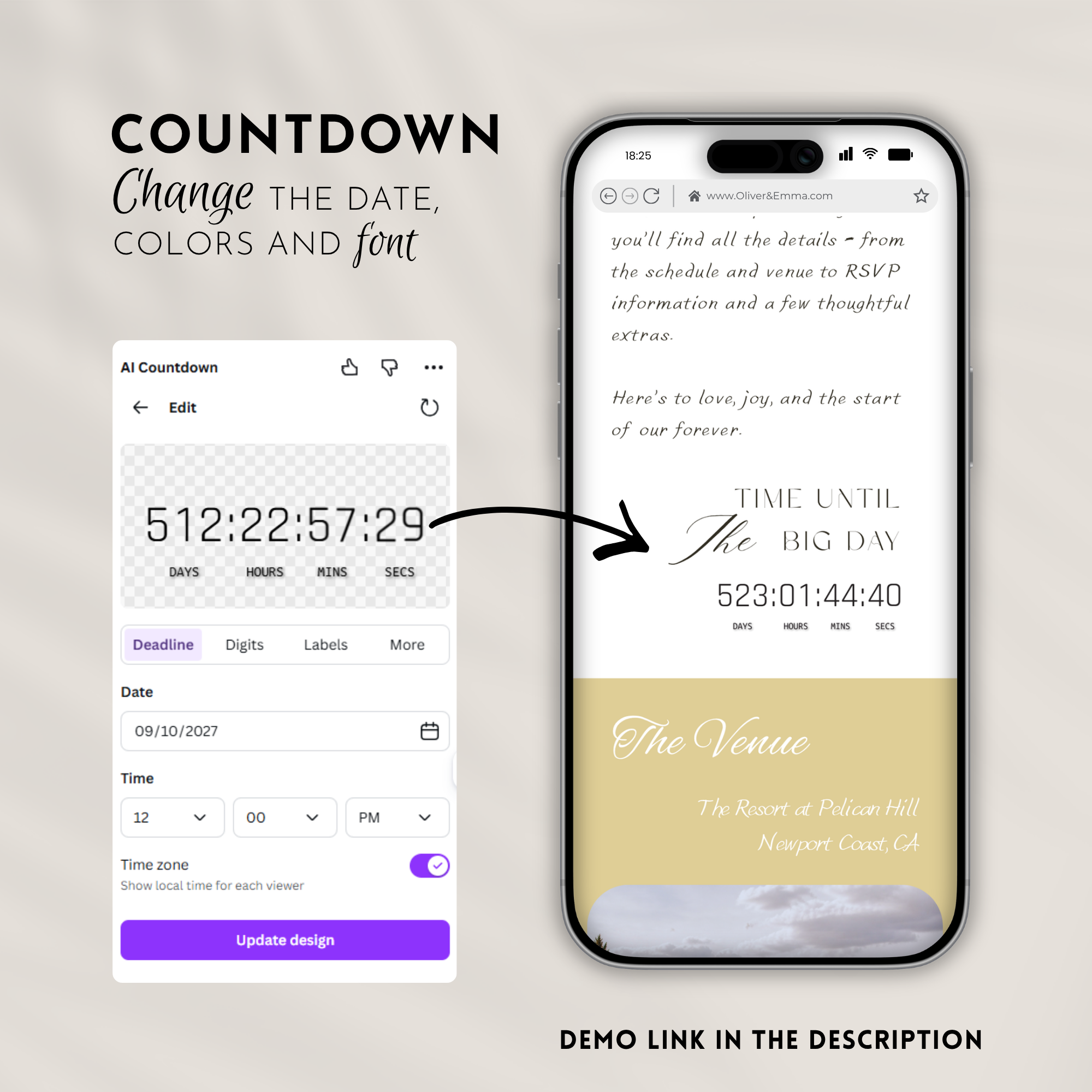 Canary Wedding Invitation Website Template with RSVP & Music