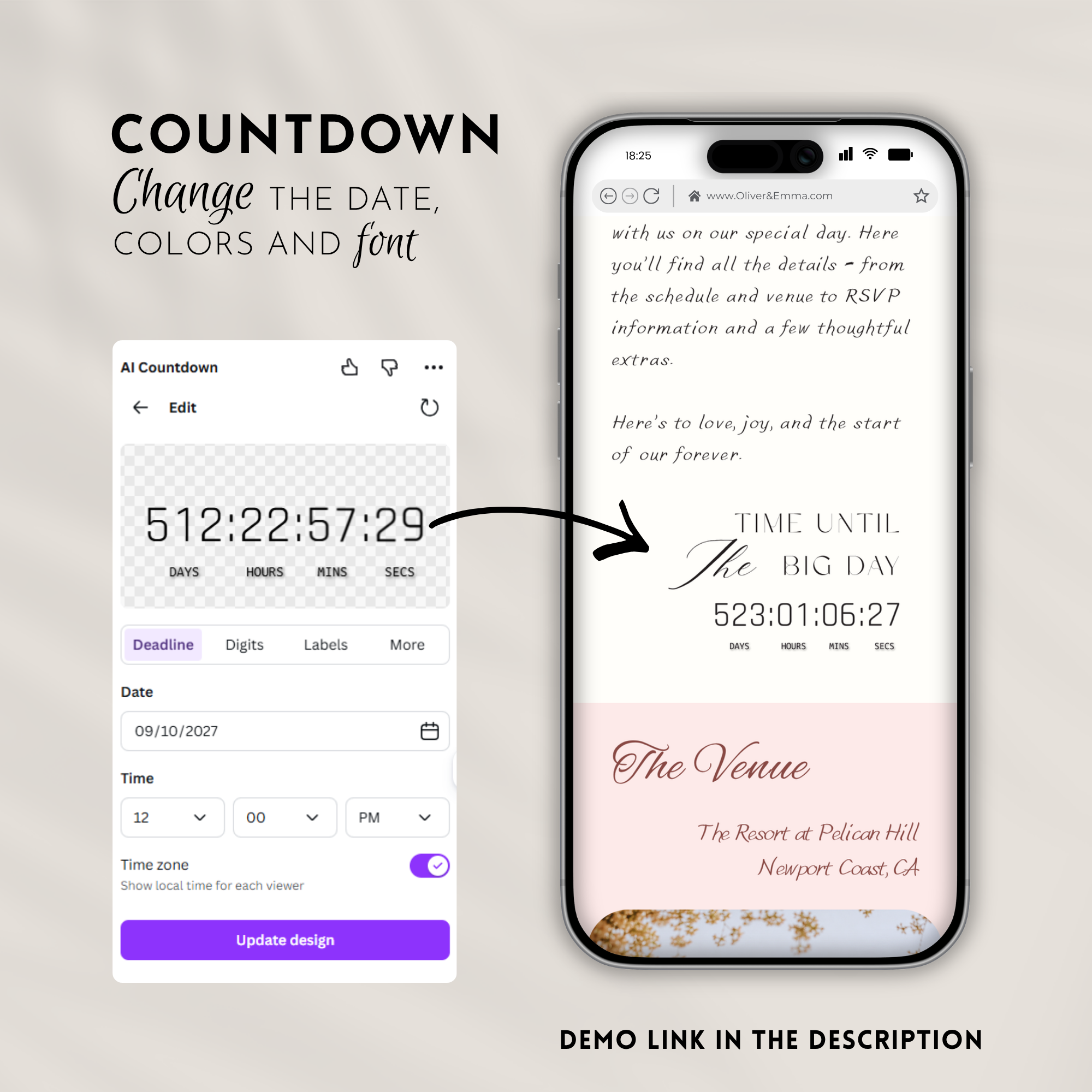 Pink & Champagne Wedding Website Template with RSVP | Canva Template