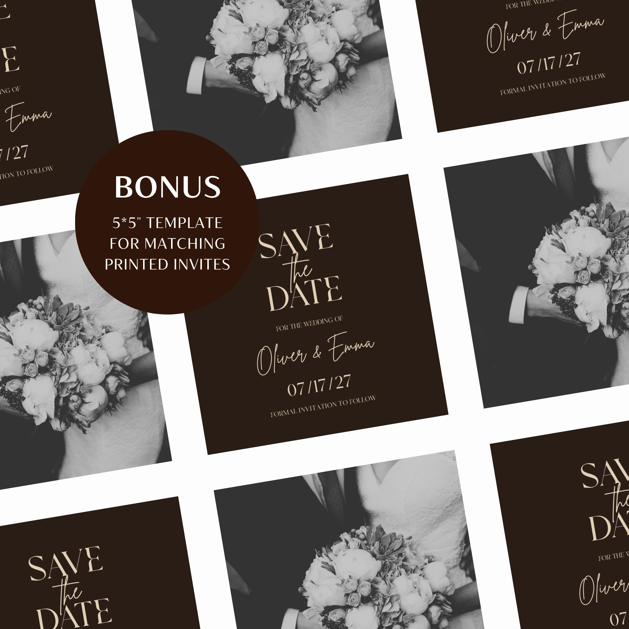 Espresso Brown Classic Save the Date Wedding Invitation Website Template