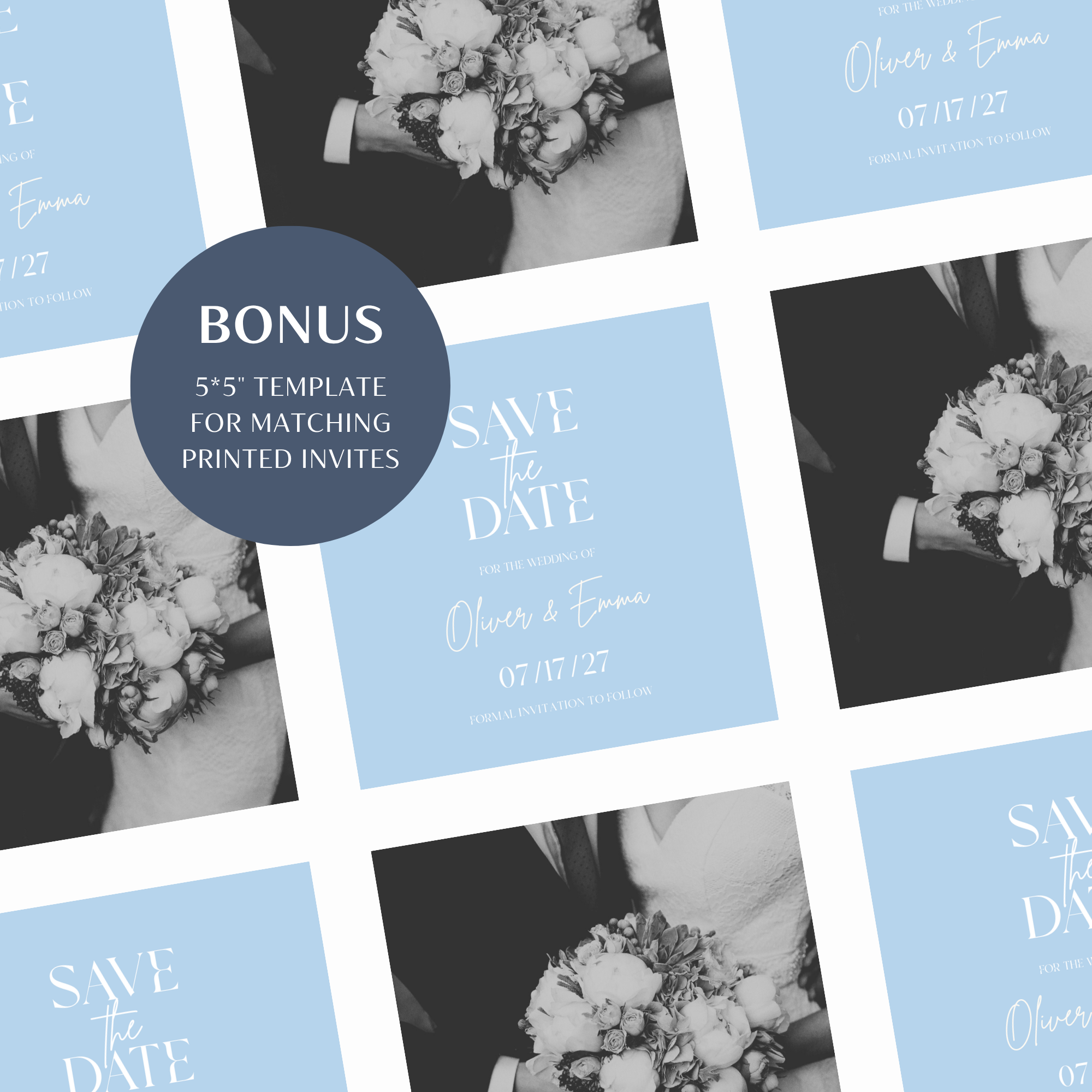 Dusty Blue Classic Save the Date Wedding Invitation Website Template