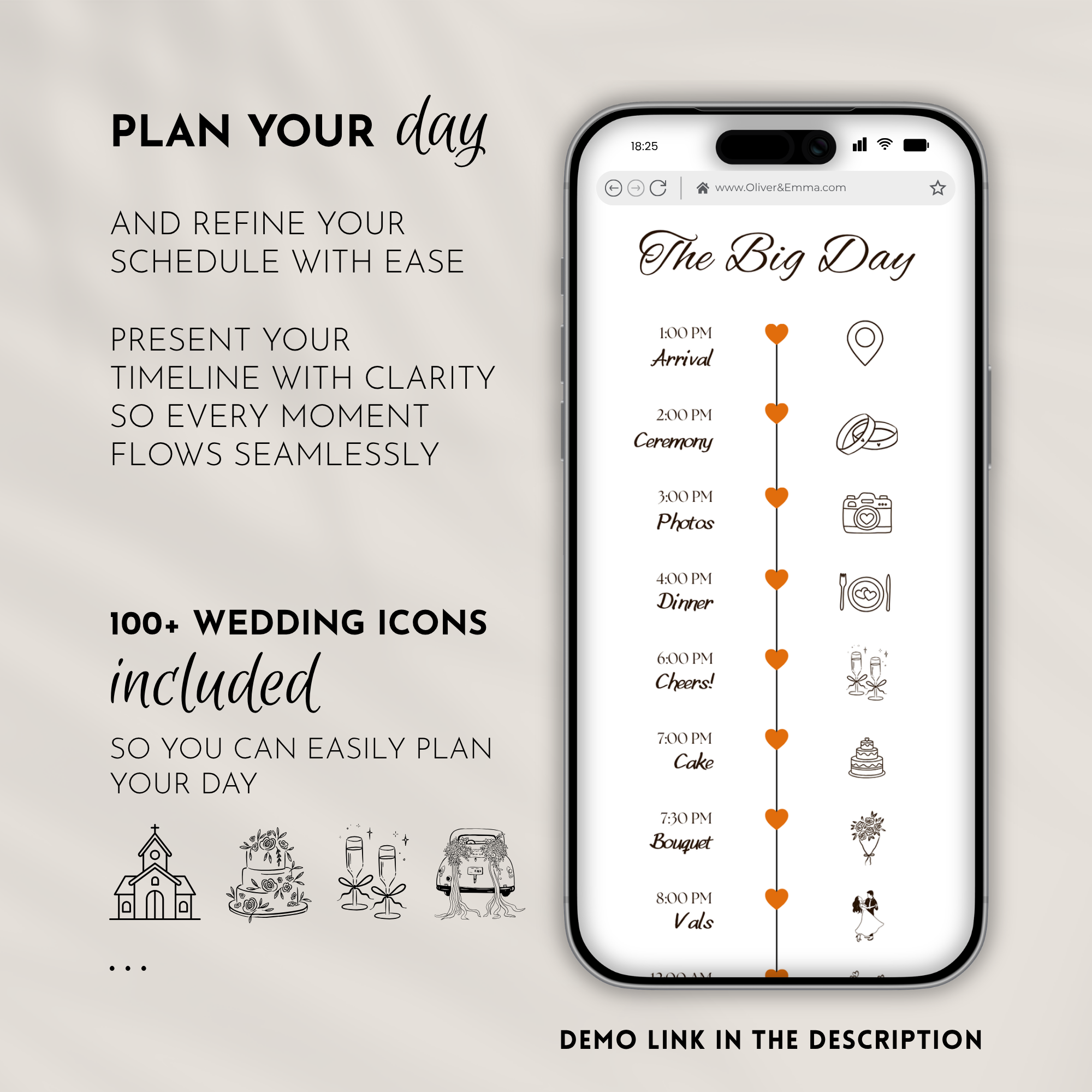 Bold Orange Wedding Invitation Website Template with RSVP & Music