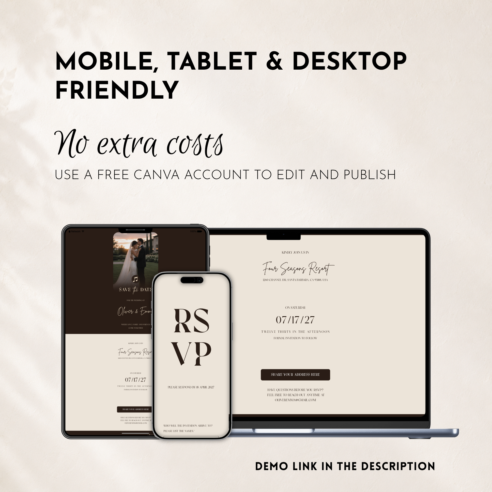 Espresso Brown Classic Save the Date Wedding Invitation Website Template