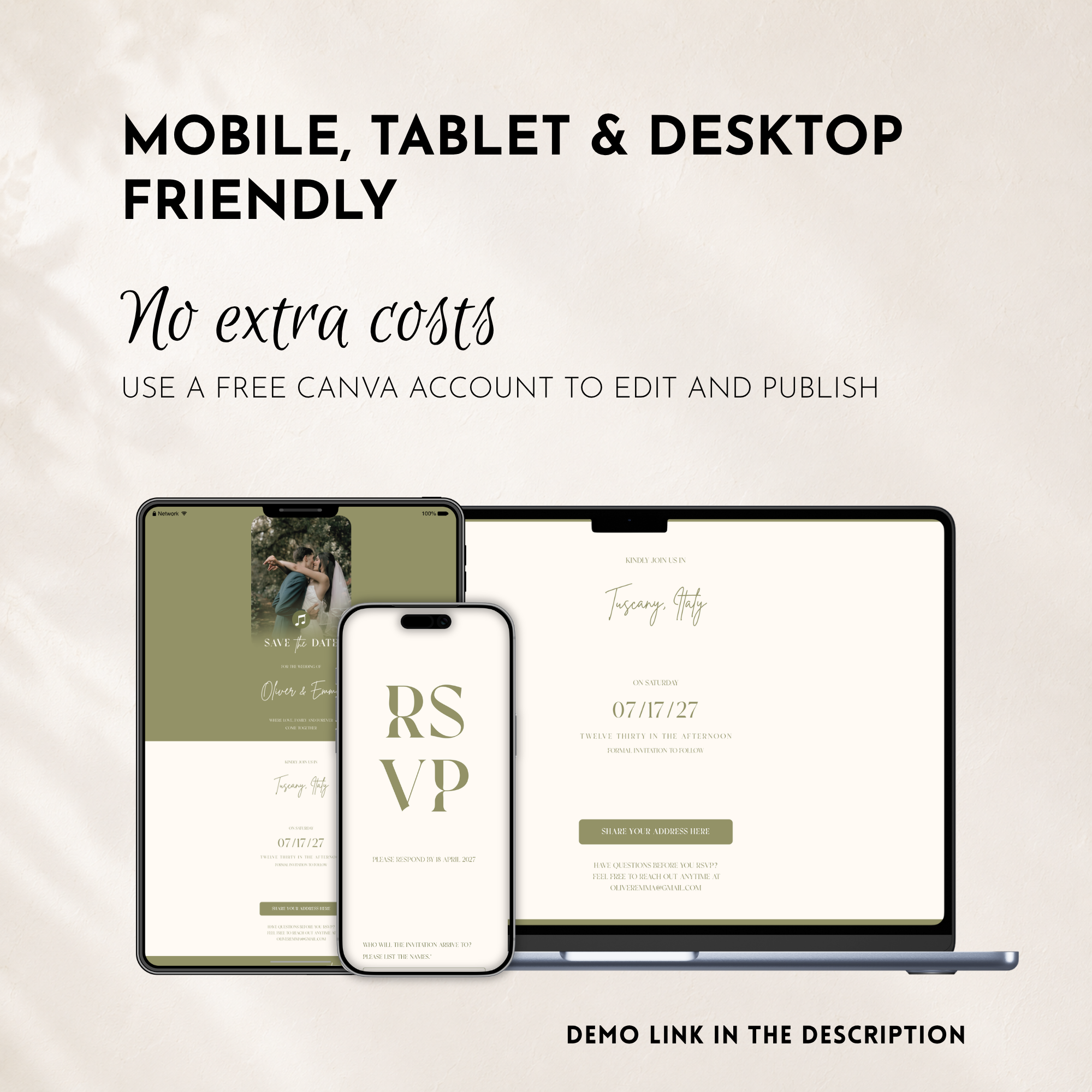 Sage Green Classic Save the Date Wedding Invitation Website Template