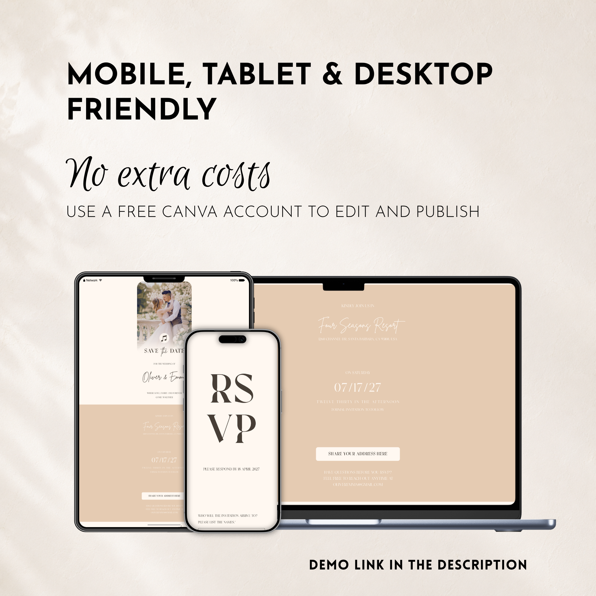 Pearl & Champagne Classic Save the Date Wedding Invitation Website Template