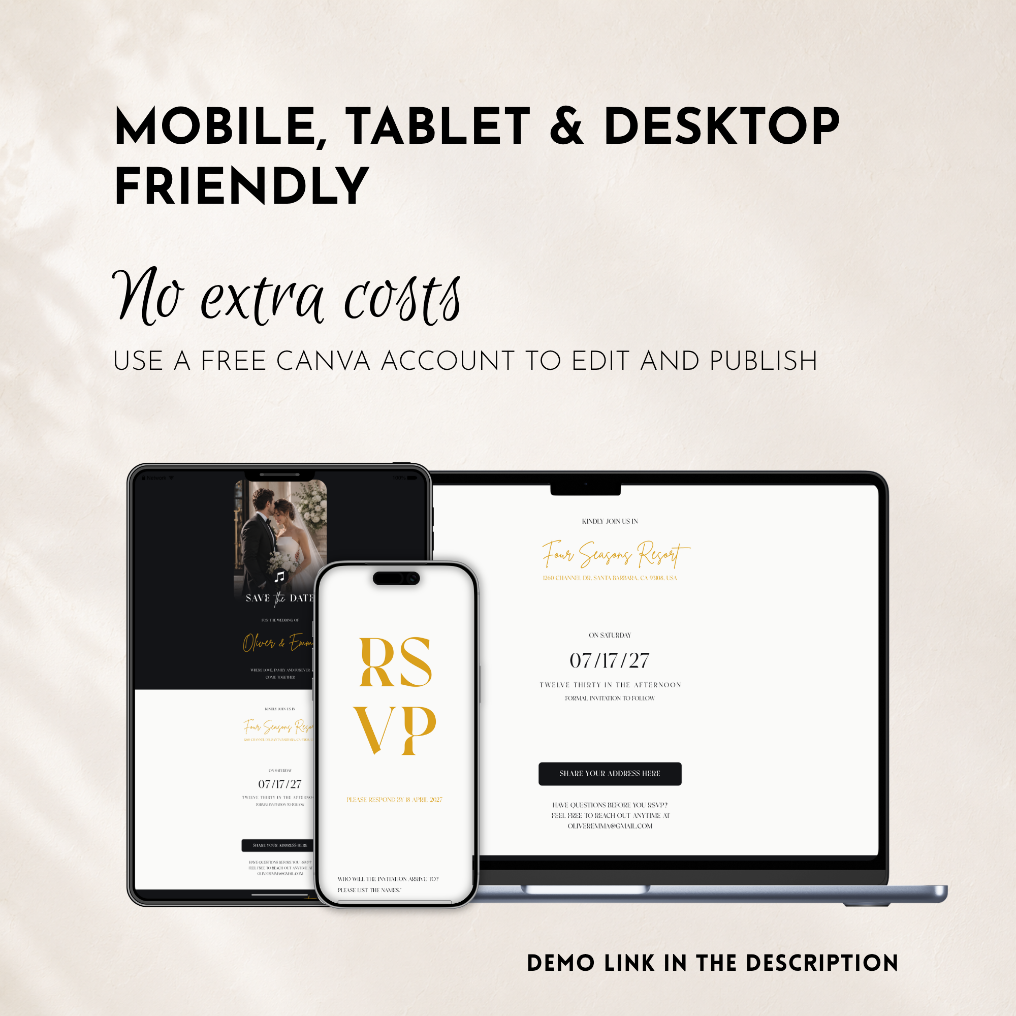 Black & White Classic Save the Date Wedding Invitation Website Template