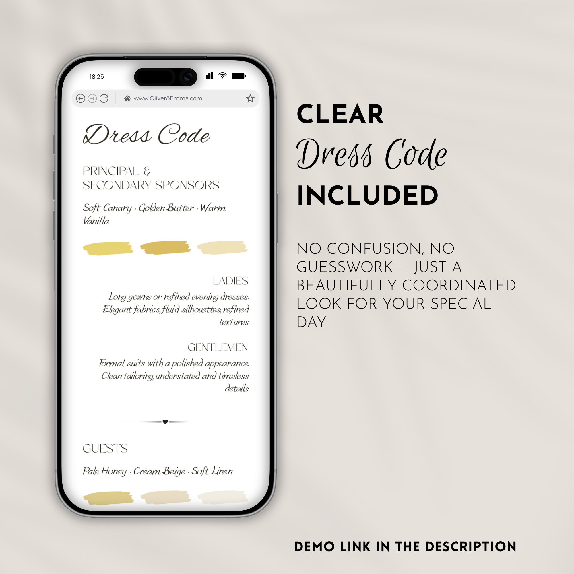 Canary Wedding Invitation Website Template with RSVP & Music