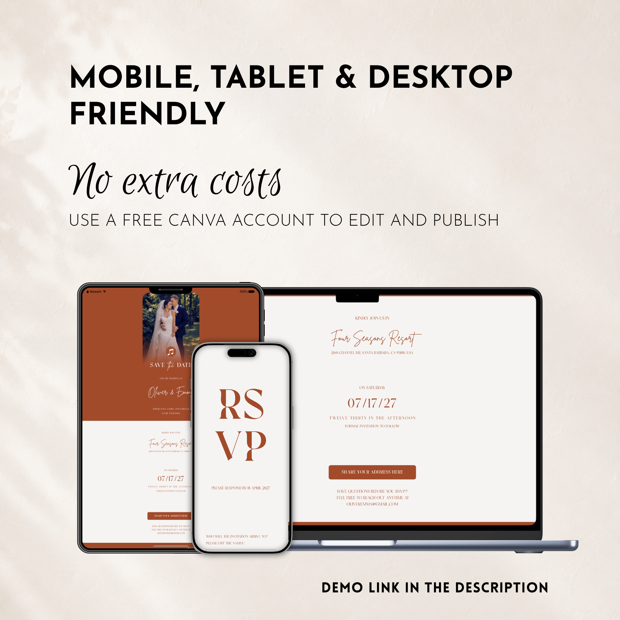 Terracotta Classic Save the Date Wedding Invitation Website Template