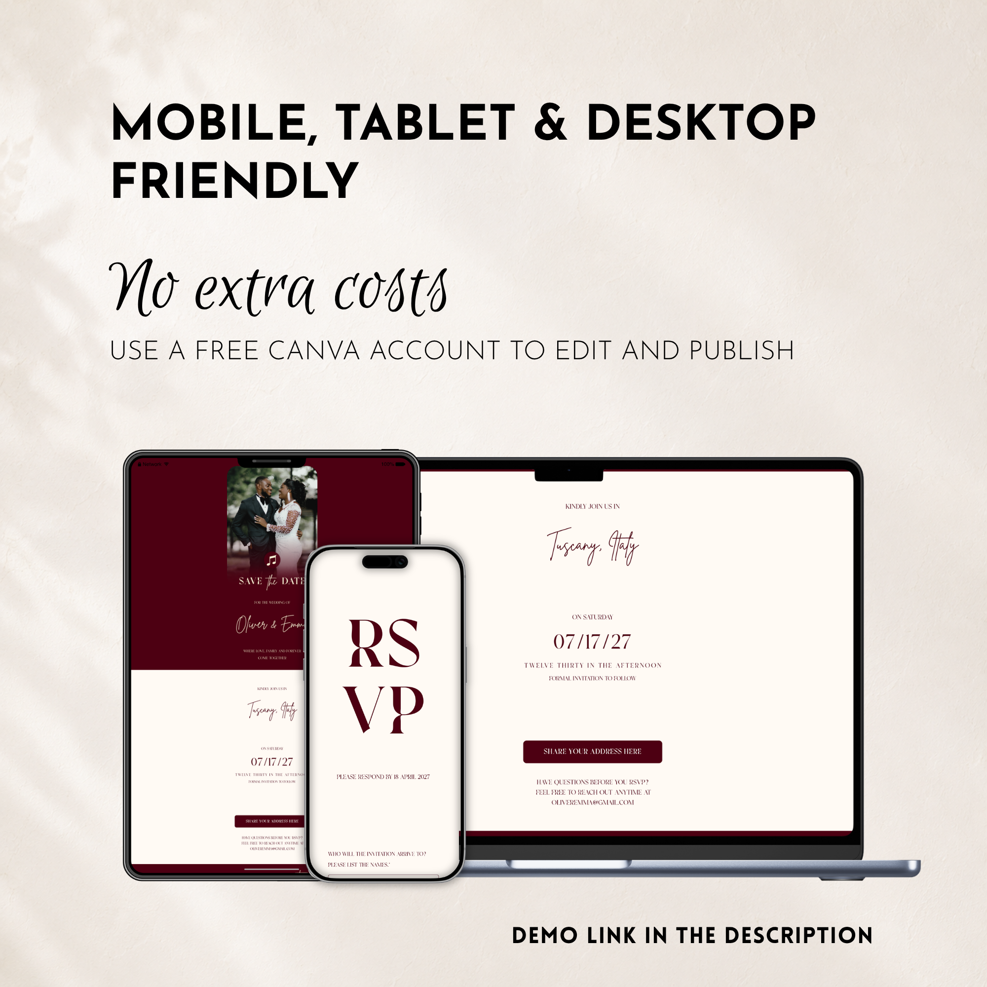 Burgundy Classic Save the Date Wedding Invitation Website Template