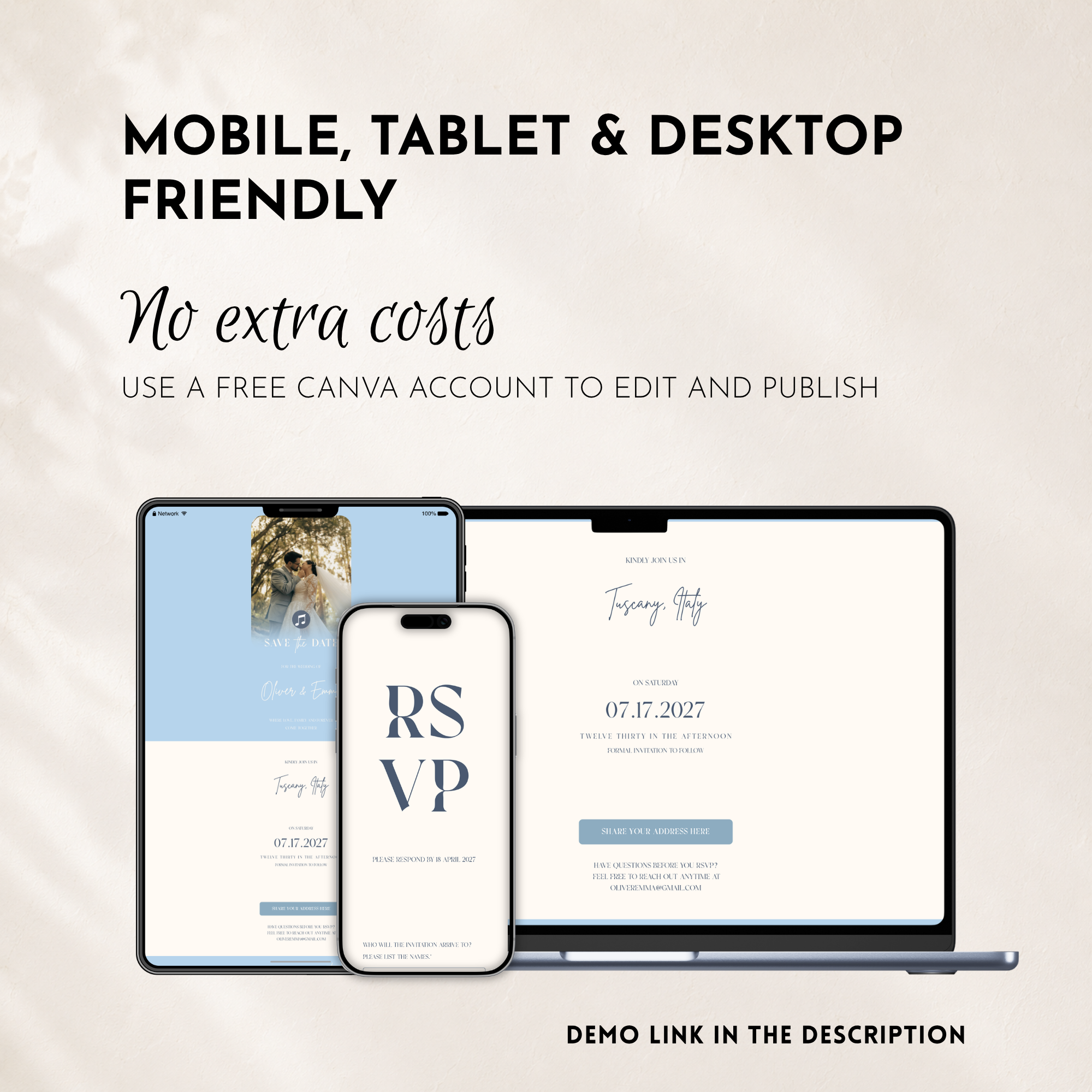Dusty Blue Classic Save the Date Wedding Invitation Website Template
