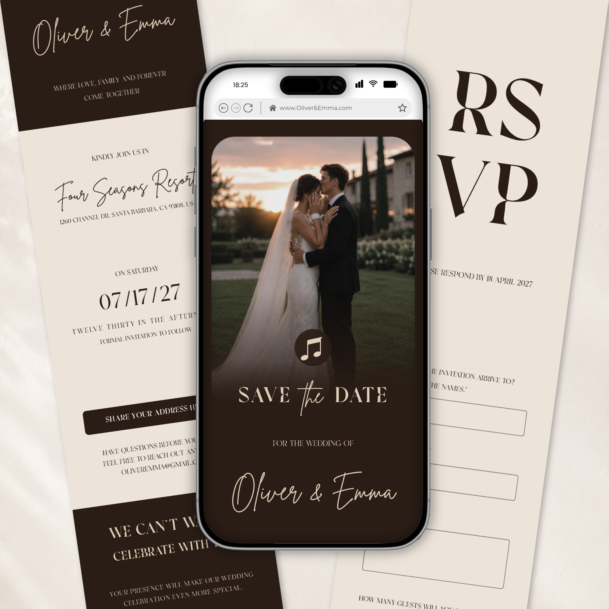 Espresso Brown Classic Save the Date Wedding Invitation Website Template