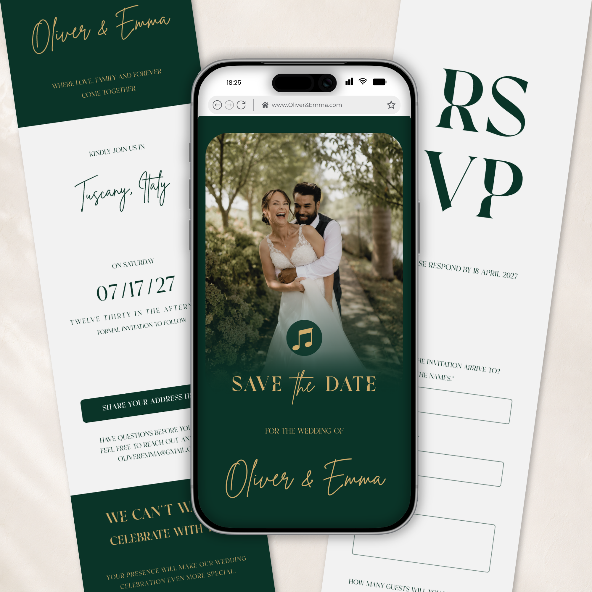 Emerald & Gold Classic Save the Date Wedding Invitation Website Template