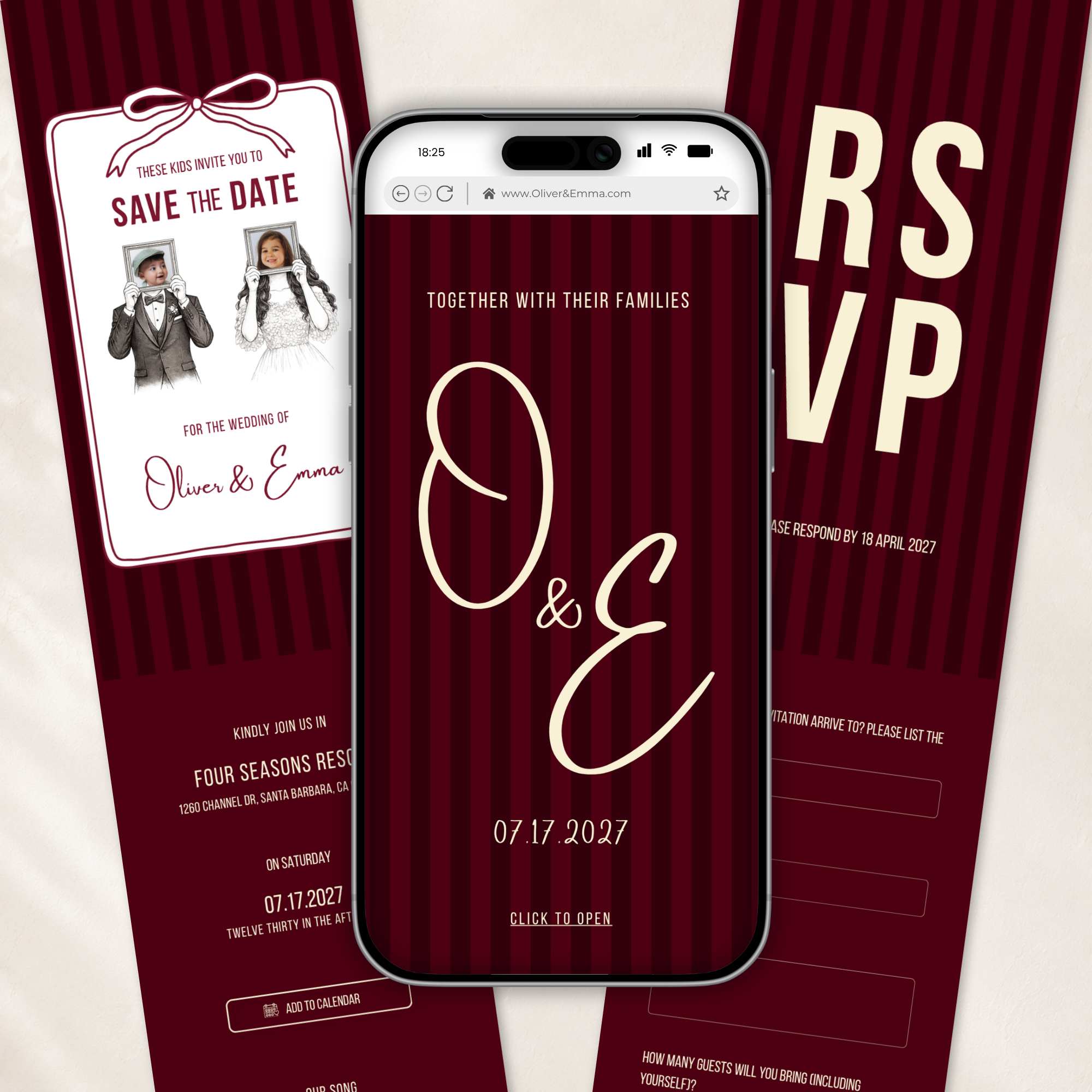 Burgundy Kids Save the Date Website Template | Old Money Style