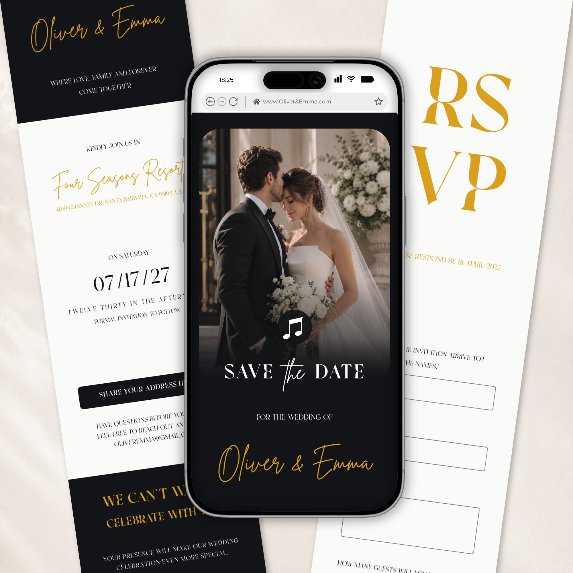 Black & White Classic Save the Date Wedding Invitation Website Template