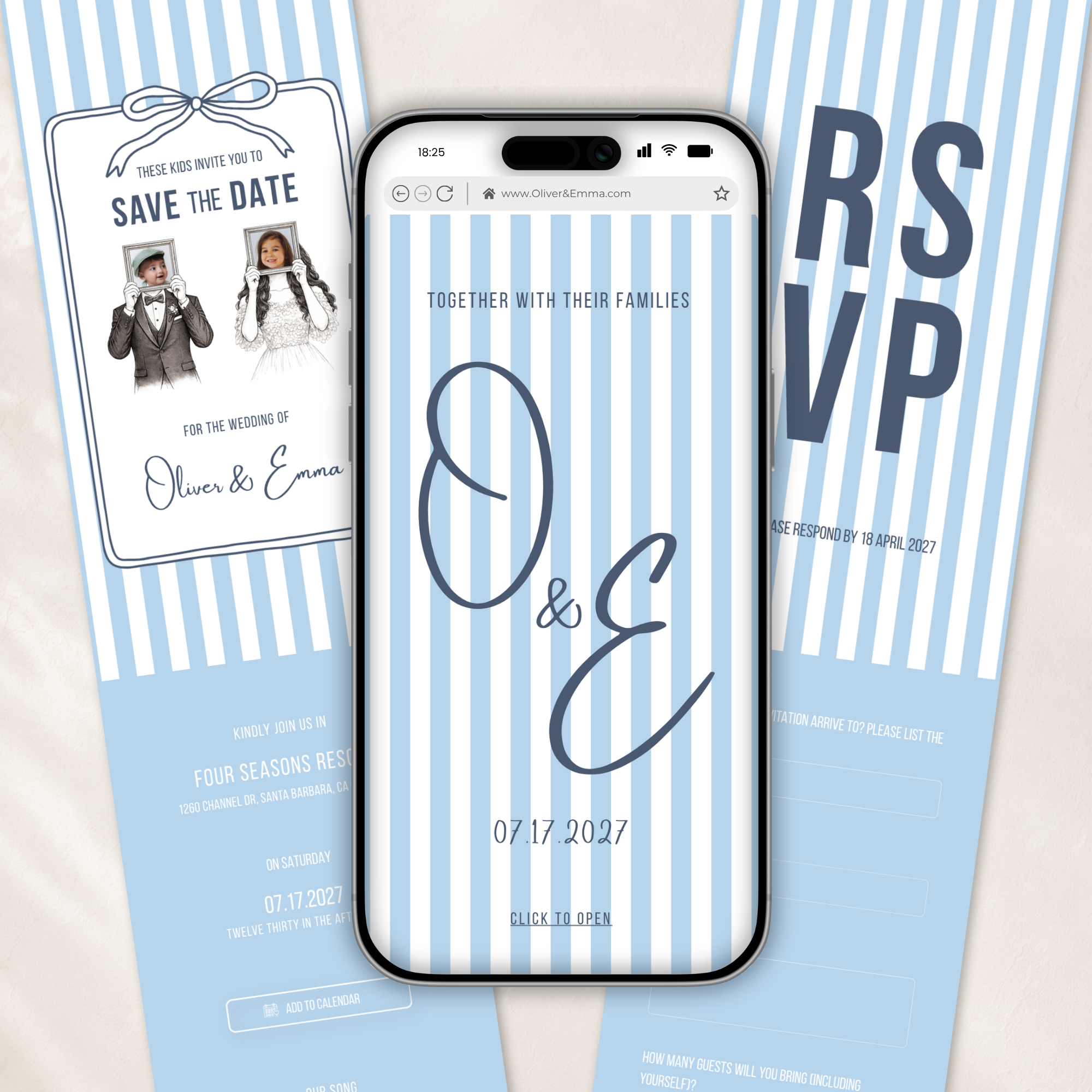 Dusty Blue Kids Save the Date Website Template | Old Money Style