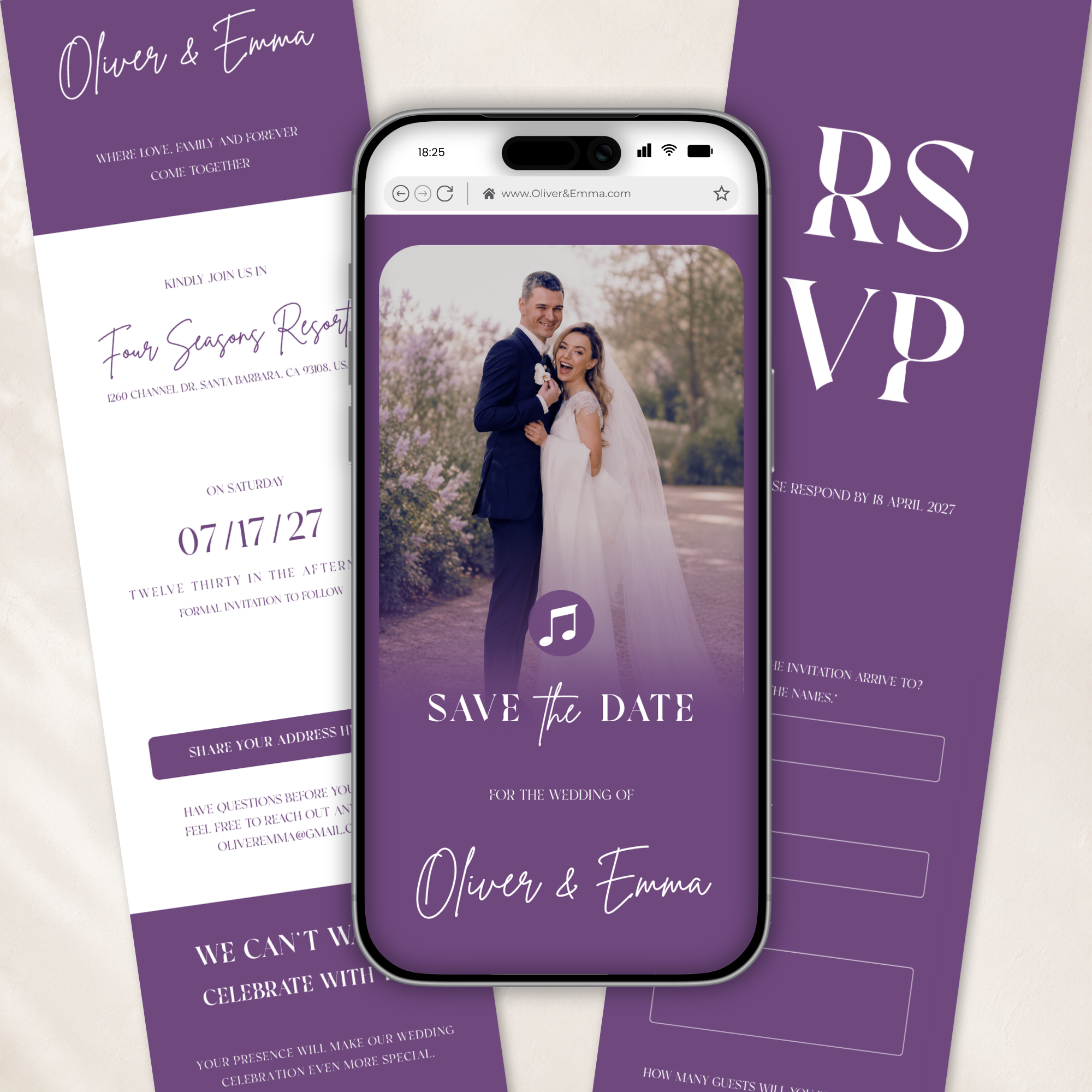 Lilac Classic Save the Date Wedding Invitation Website Template