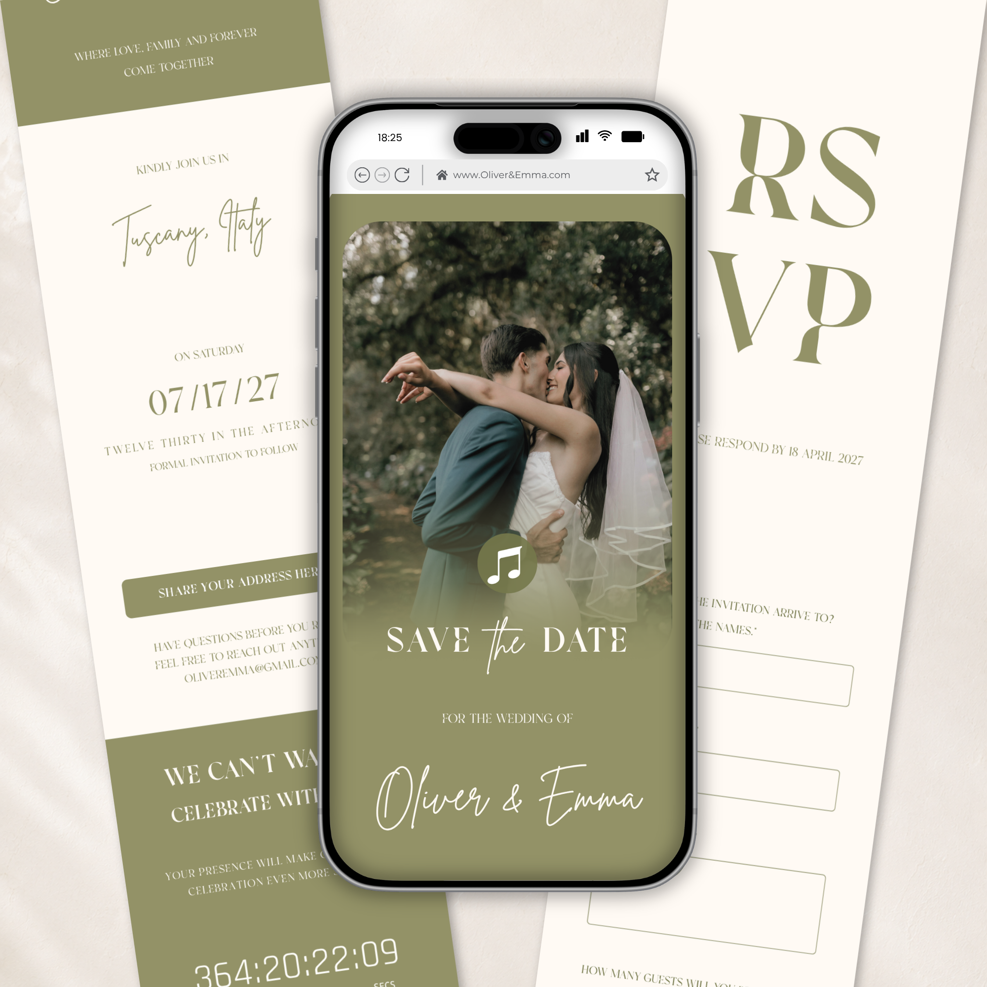 Sage Green Classic Save the Date Wedding Invitation Website Template