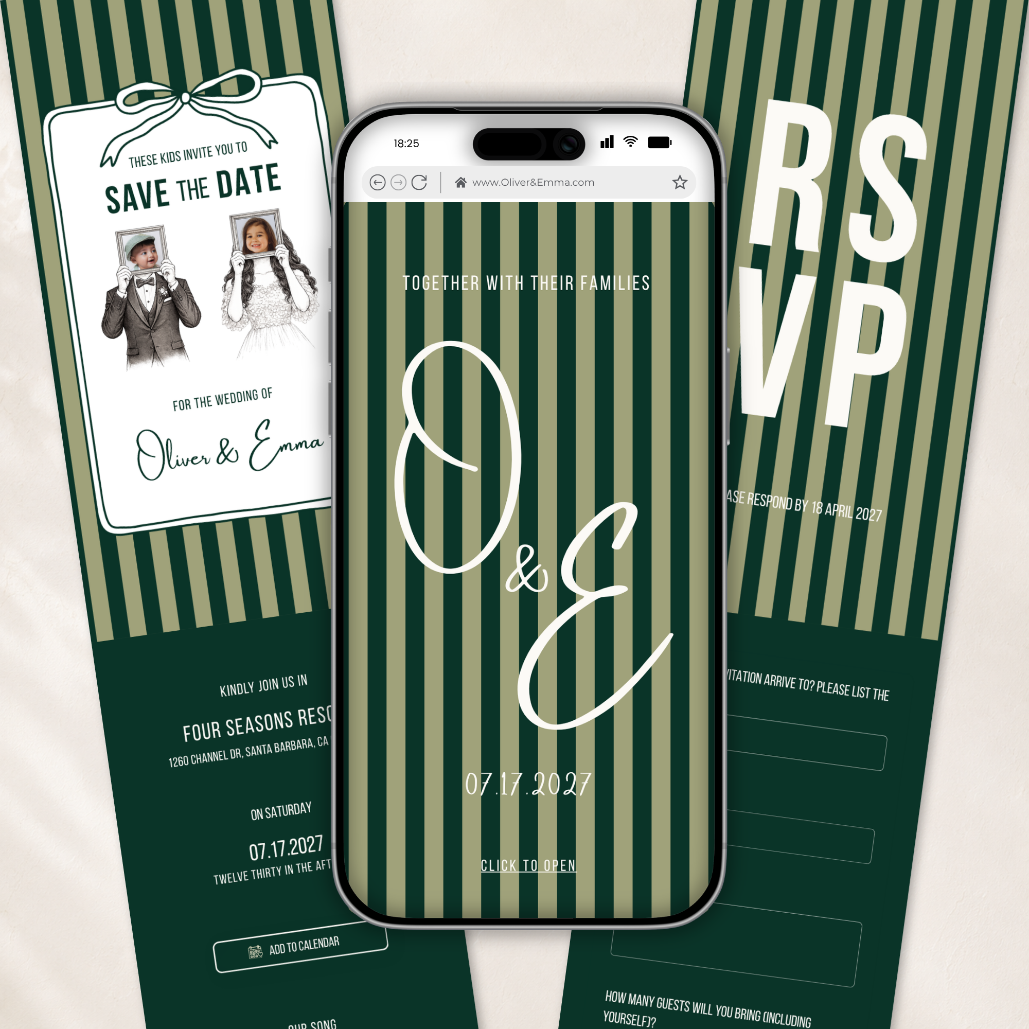 Emerald Green Kids Save the Date Website Template | Old Money Style