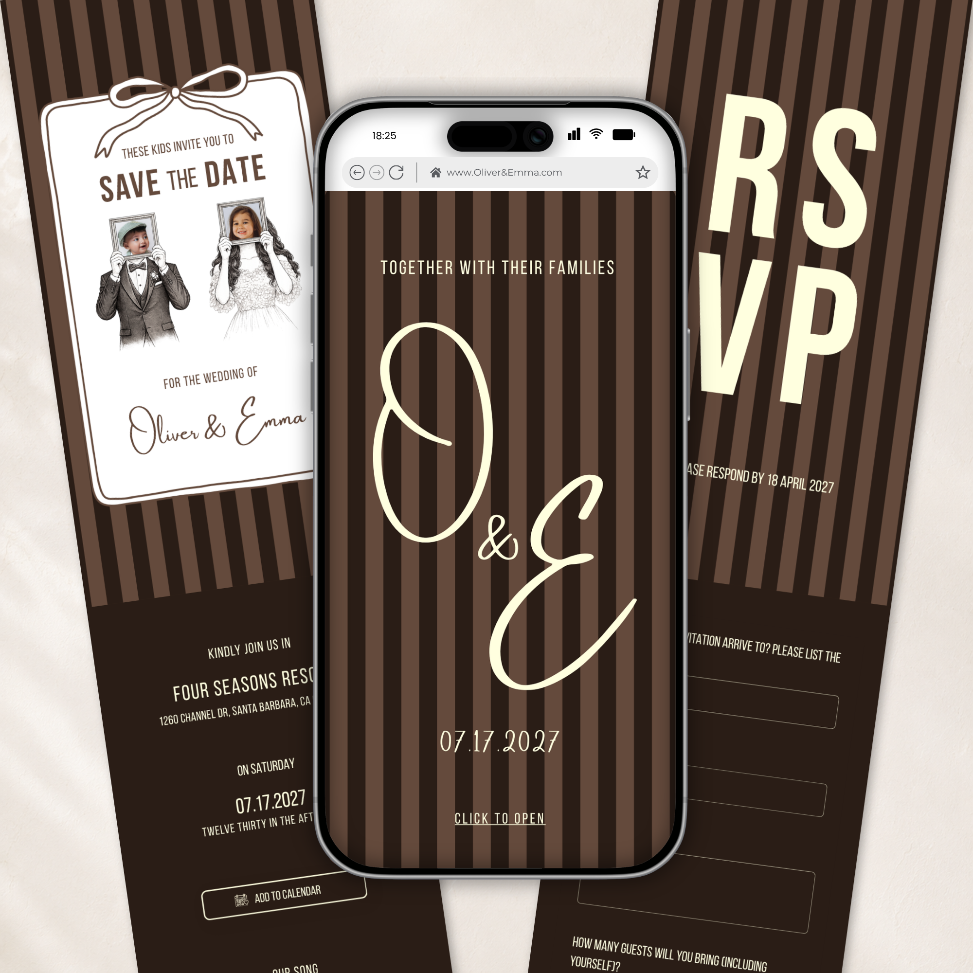 Espresso Brown Kids Save the Date Website Template | Old Money Style